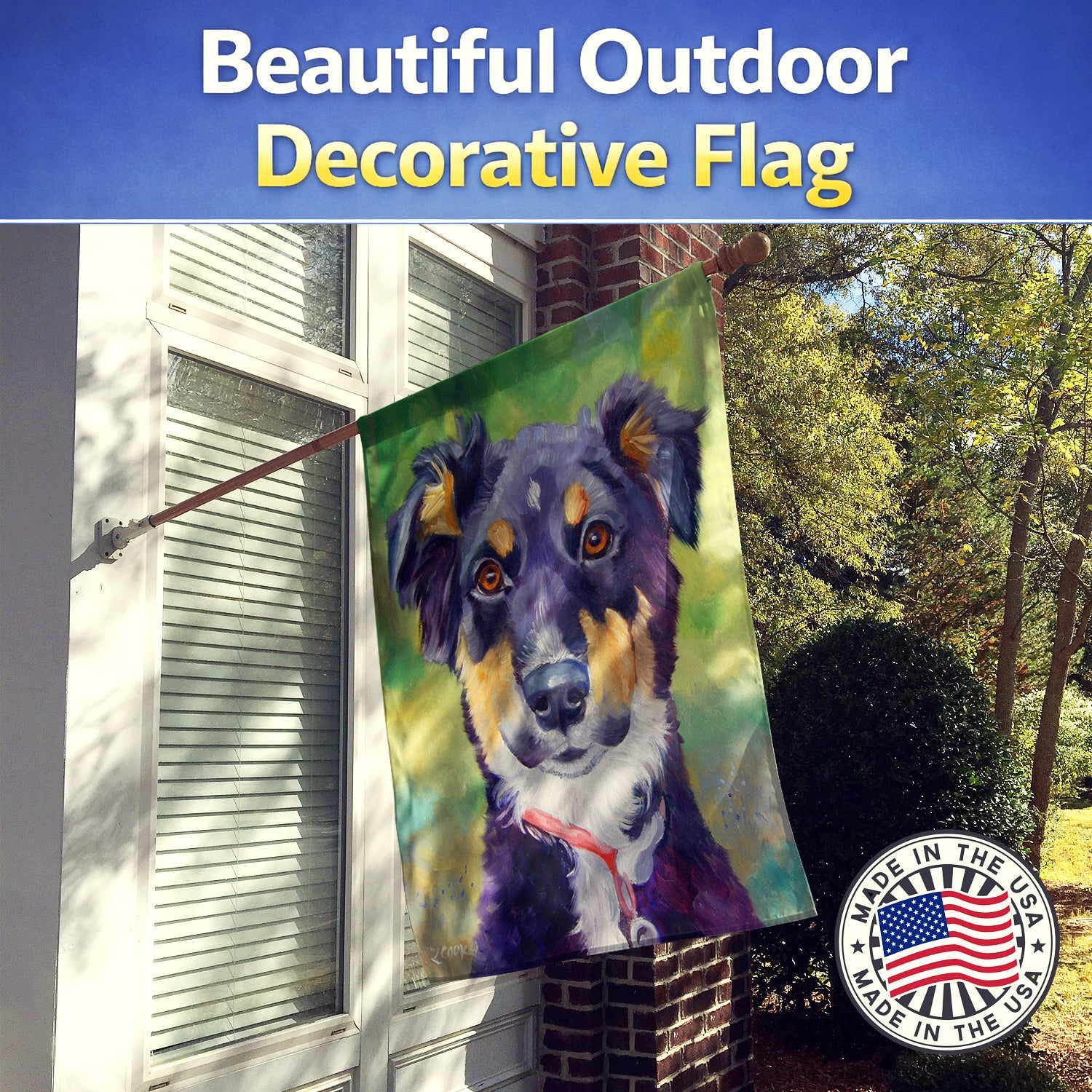 English Shepherd House Flag 28x40 Porch Sleeve Pole Decorative Outside Yard Banner Artwork Wall Hanging, Polyester
