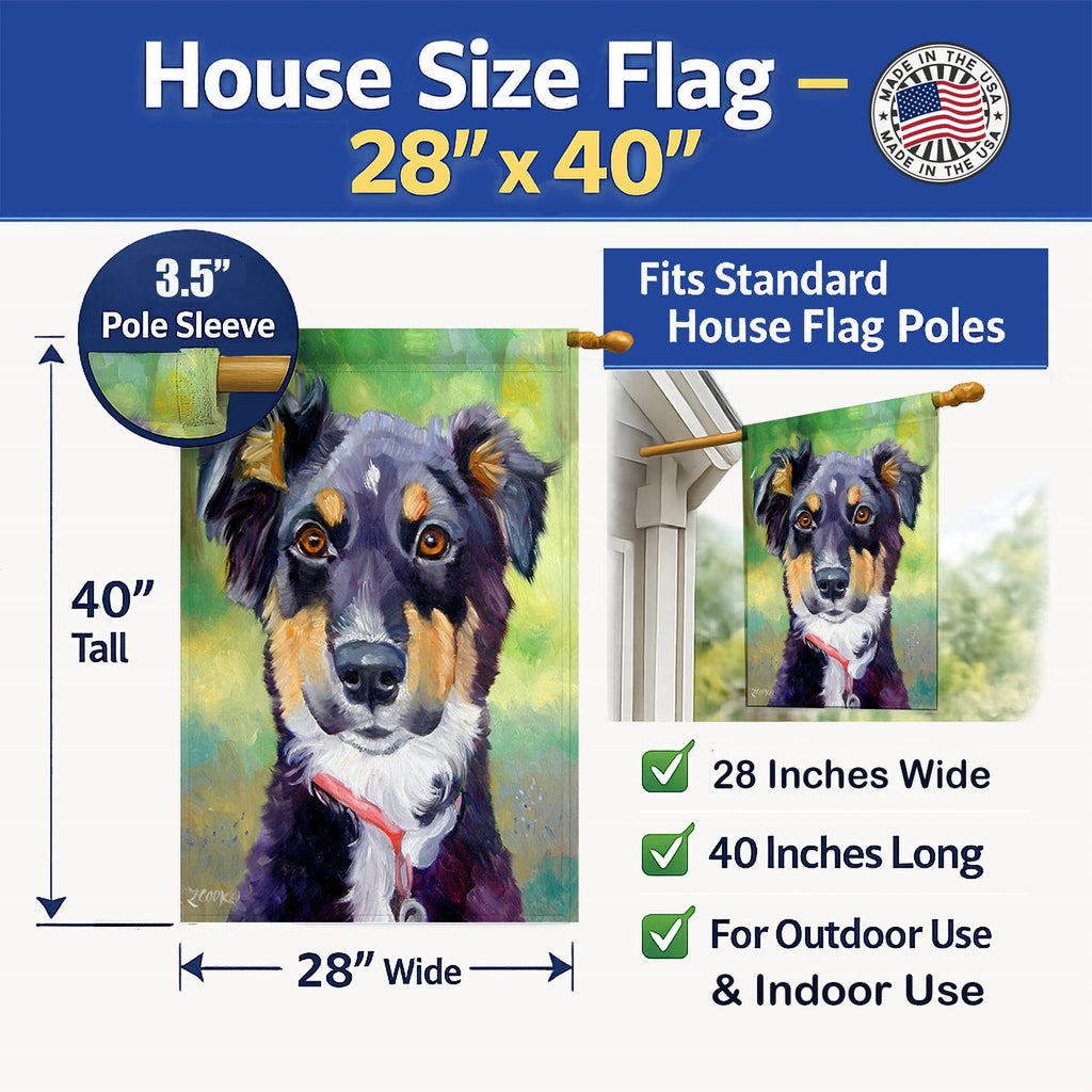 English Shepherd House Flag 28x40 Porch Sleeve Pole Decorative Outside Yard Banner Artwork Wall Hanging, Polyester