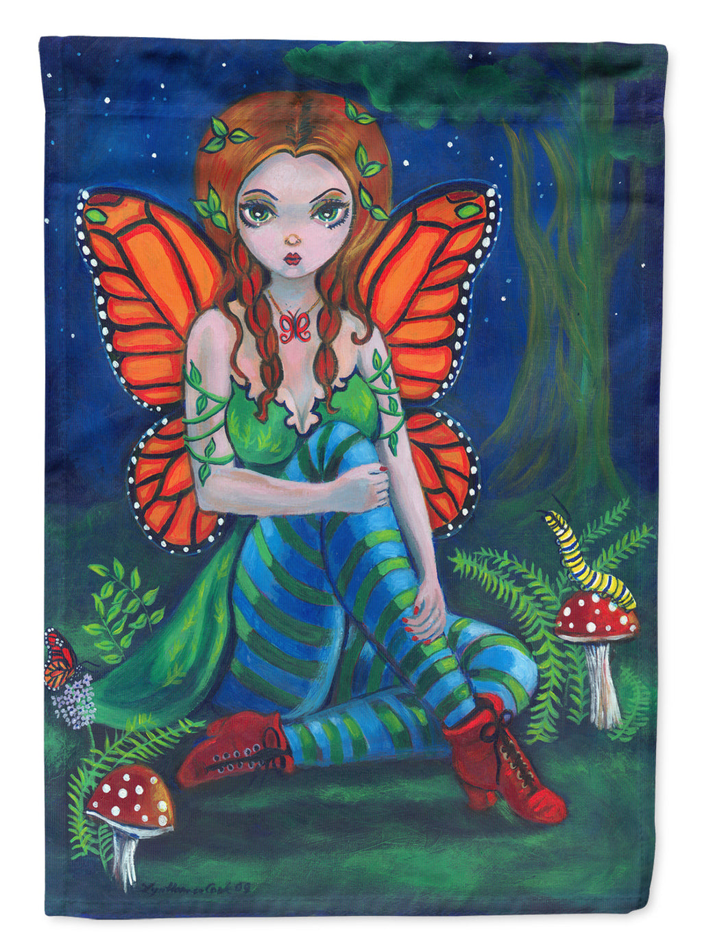 Fairy Monarch House Flag 28x40 Porch Sleeve Pole Decorative Outside Yard Banner Artwork Wall Hanging, Polyester
