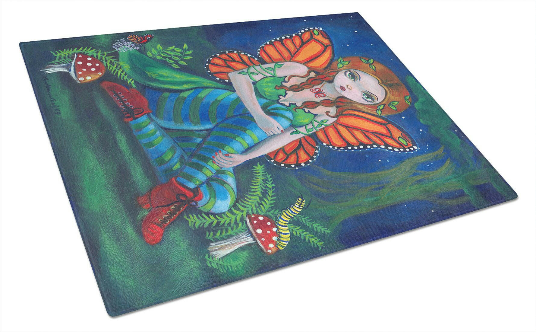 Fairy Monarch Cutting Board Tempered Glass Kitchen Cutting Surface, Heat Resistant Chopping, Non-Slip Feet, Food Prep & Serving