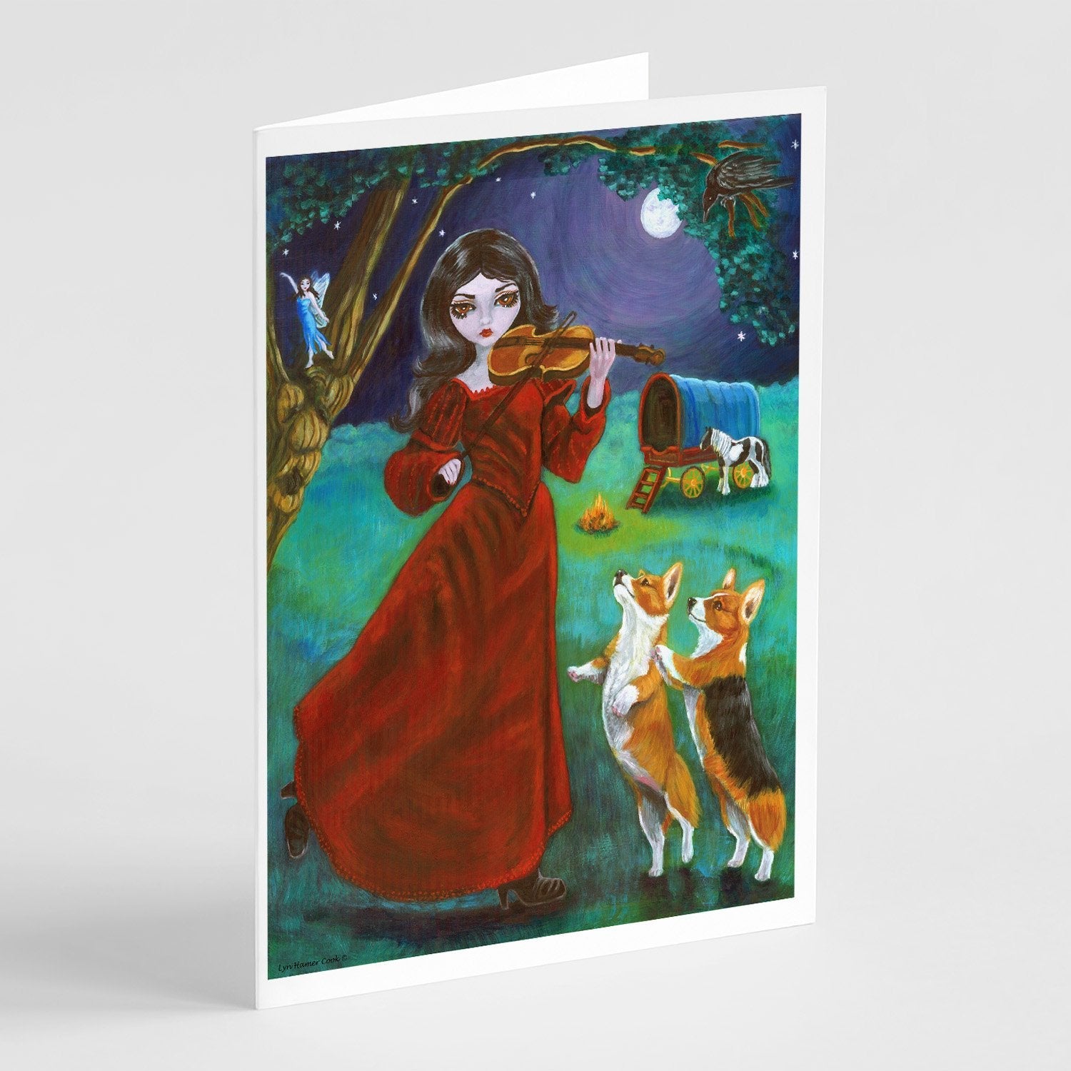 Fairy Moon Dance with Corgi Greeting Cards Pack of 8 Blank Cards with Envelopes Whimsical A7 Size 5x7