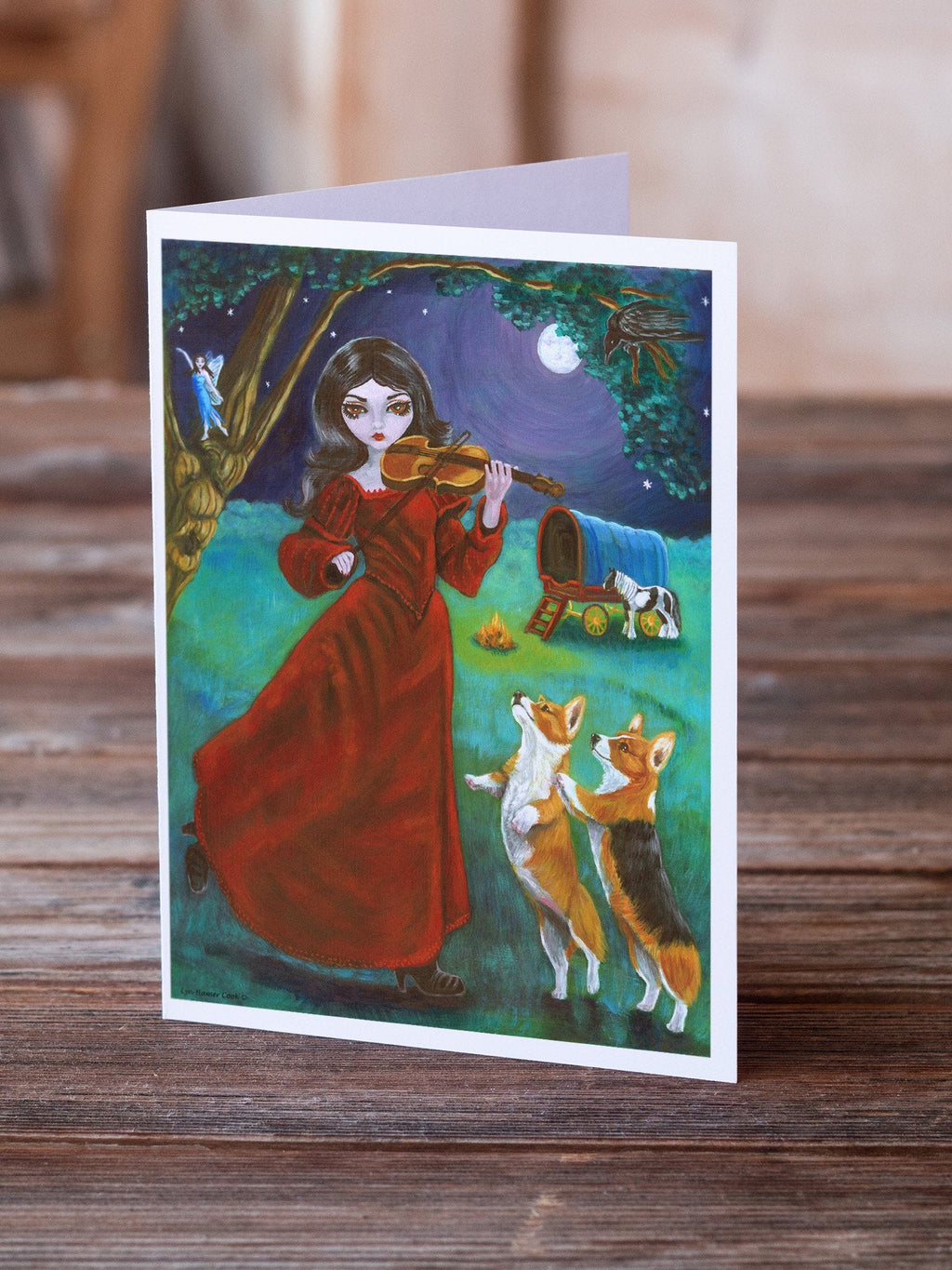 Fairy Moon Dance with Corgi Greeting Cards Pack of 8 Blank Cards with Envelopes Whimsical A7 Size 5x7