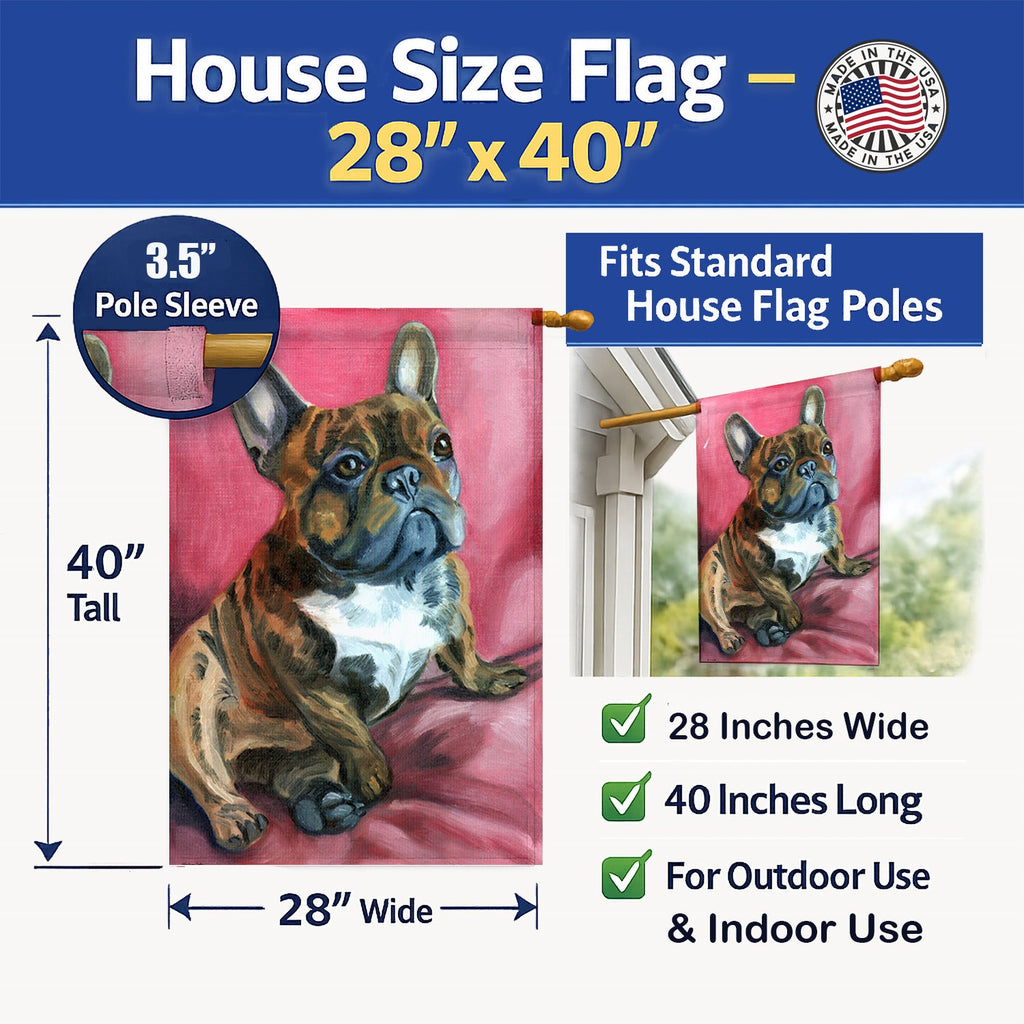 French Bulldog Snuggle House Flag 28x40 Porch Sleeve Pole Decorative Outside Yard Banner Artwork Wall Hanging, Polyester