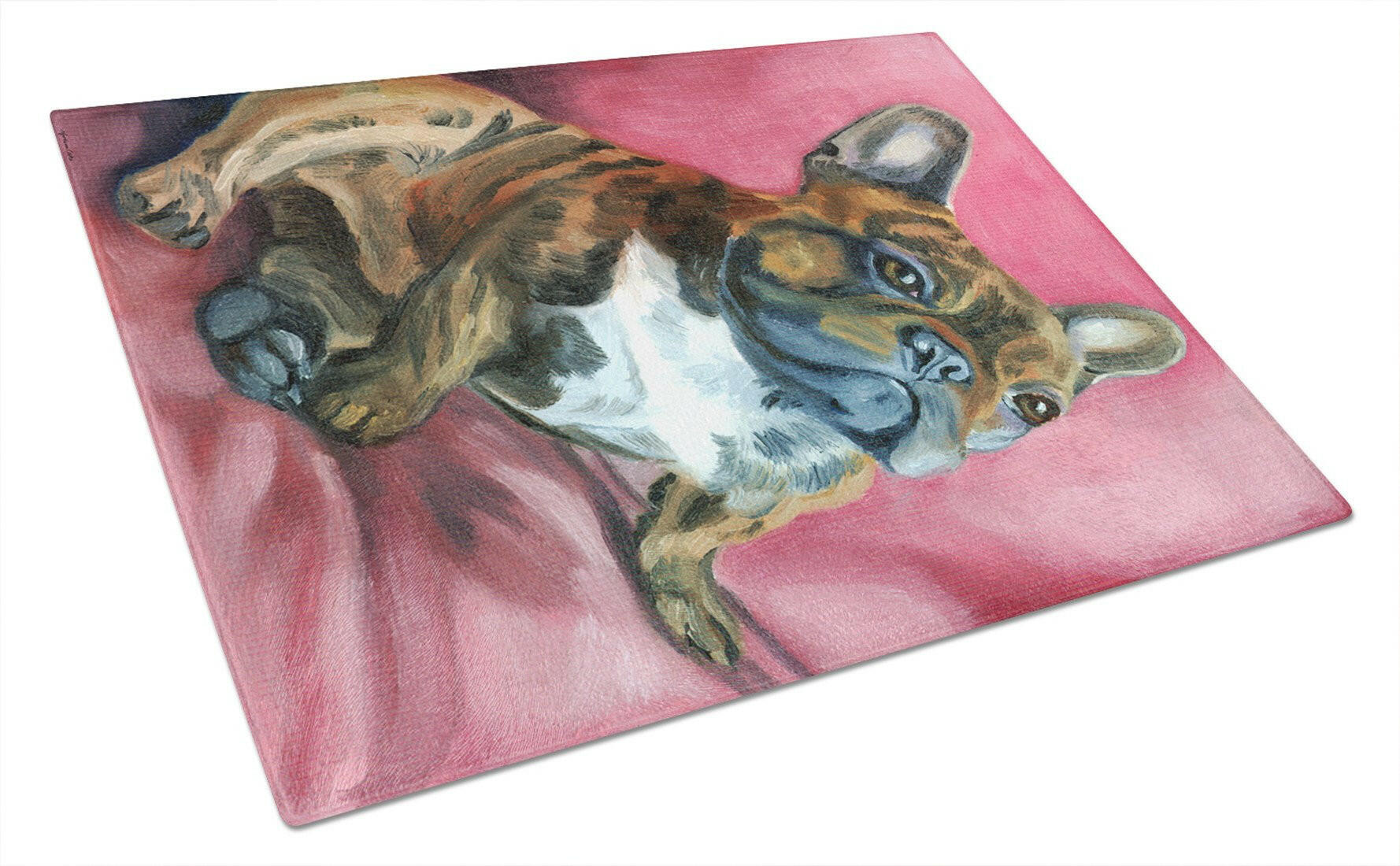 French Bulldog Snuggle Cutting Board Tempered Glass Kitchen Cutting Surface, Heat Resistant Chopping, Non-Slip Feet, Food Prep & Serving