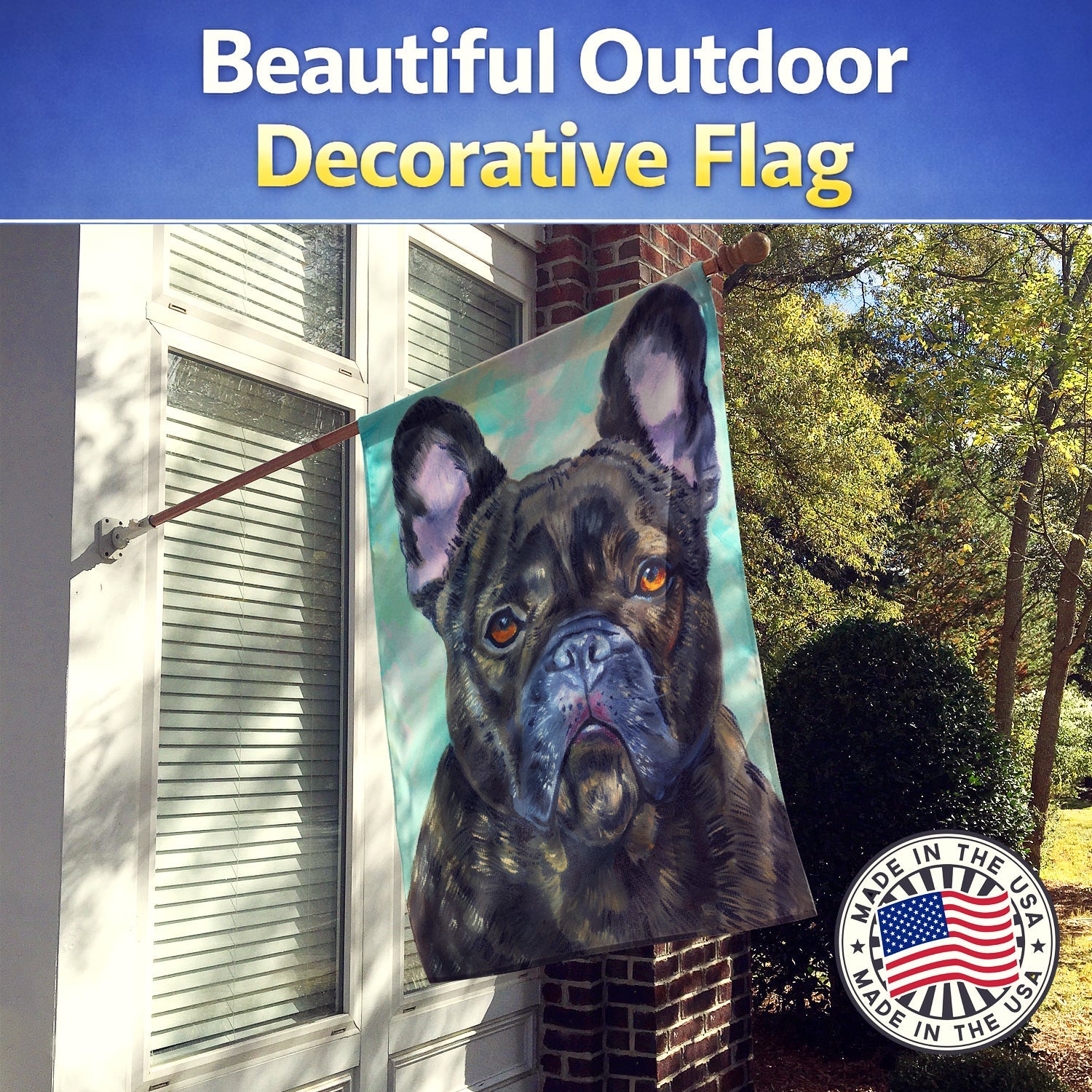 French Bulldog Lookin at You House Flag 28x40 Porch Sleeve Pole Decorative Outside Yard Banner Artwork Wall Hanging, Polyester