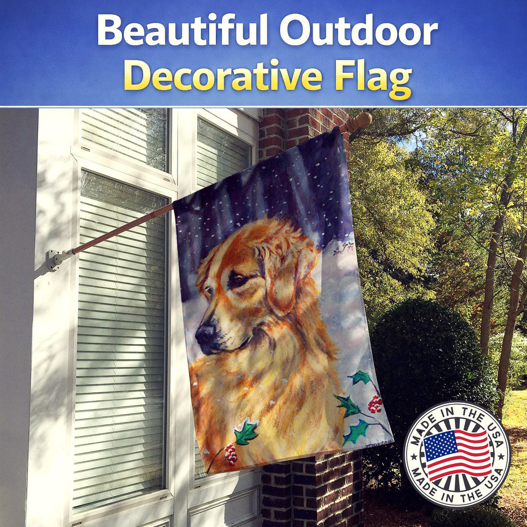 Golden Retriver Holly House Flag 28x40 Porch Sleeve Pole Decorative Outside Yard Banner Artwork Wall Hanging, Polyester