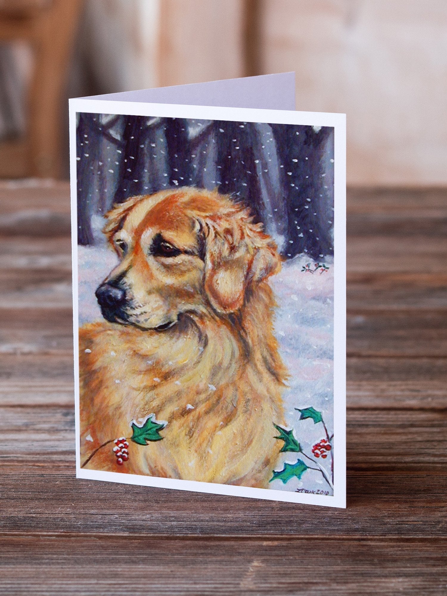 Golden Retriver Holly Greeting Cards Pack of 8 Blank Cards with Envelopes Whimsical A7 Size 5x7