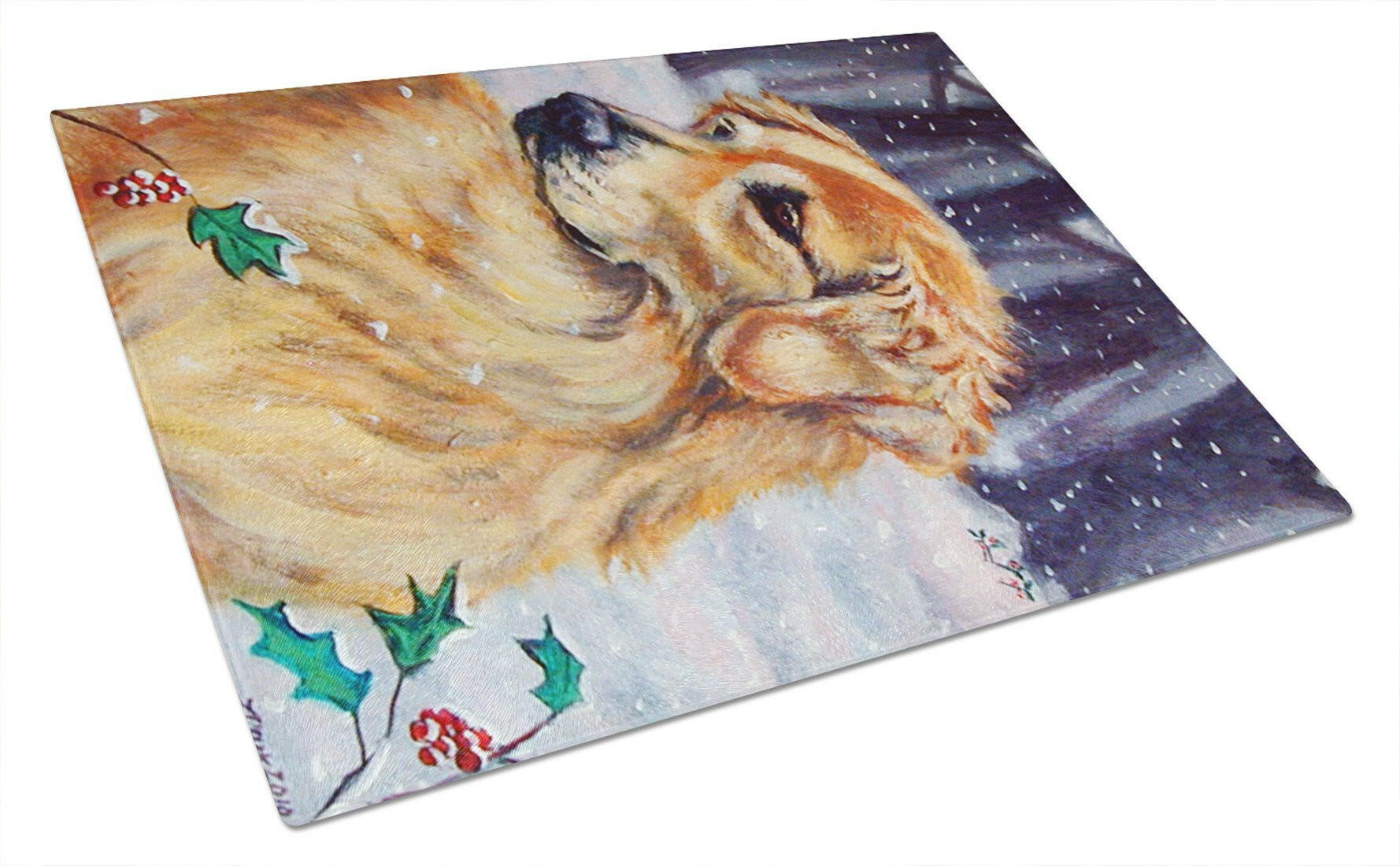 Golden Retriver Holly Cutting Board Tempered Glass Kitchen Cutting Surface, Heat Resistant Chopping, Non-Slip Feet, Food Prep & Serving