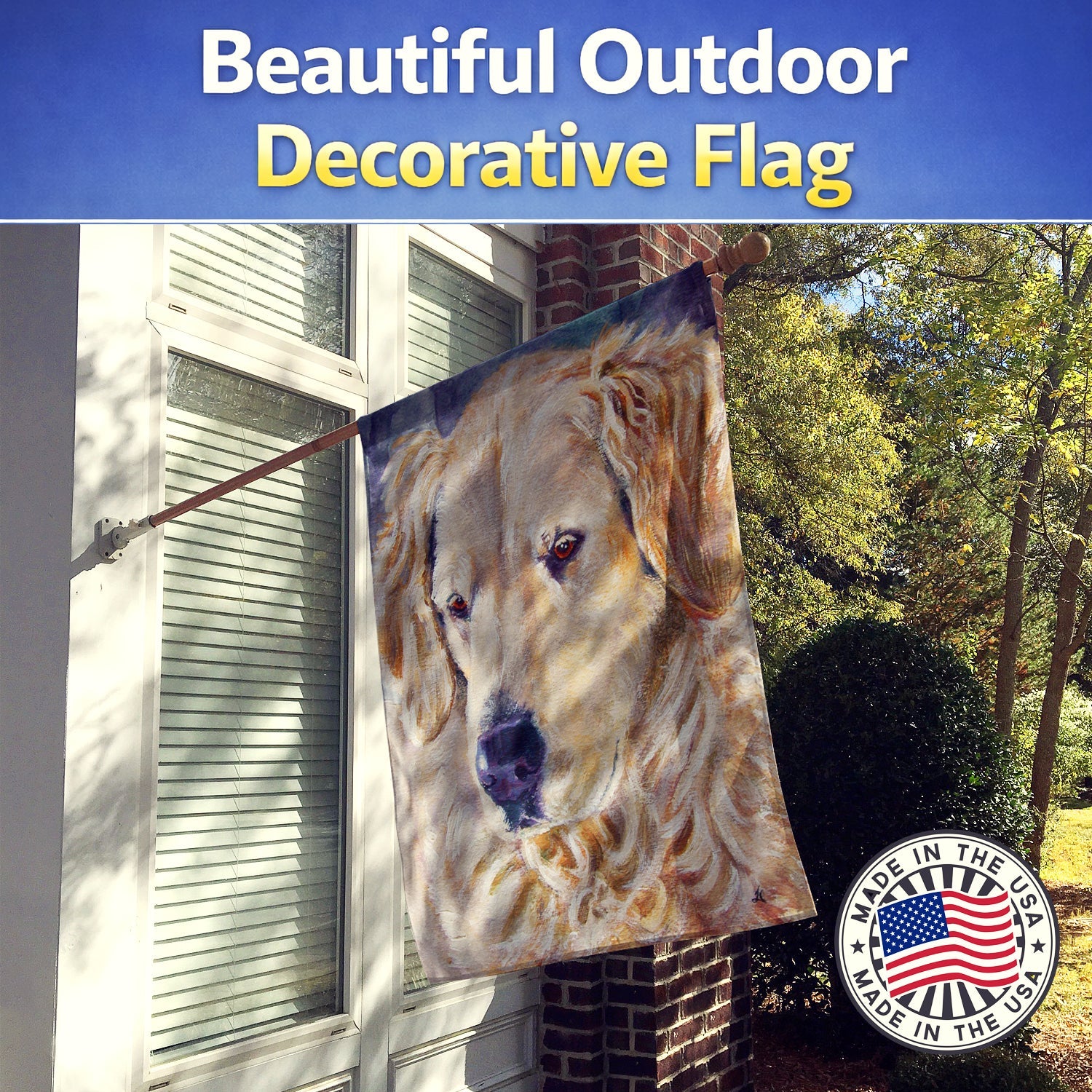 Golden Retriver Contemplation House Flag 28x40 Porch Sleeve Pole Decorative Outside Yard Banner Artwork Wall Hanging, Polyester