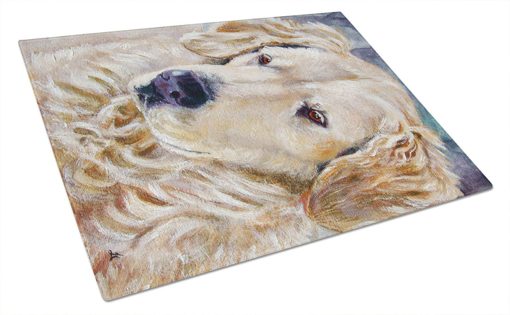 Golden Retriver Contemplation Cutting Board Tempered Glass Kitchen Cutting Surface, Heat Resistant Chopping, Non-Slip Feet, Food Prep & Serving