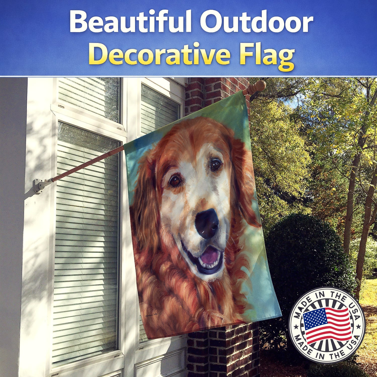 Golden Retriver Good Boy House Flag 28x40 Porch Sleeve Pole Decorative Outside Yard Banner Artwork Wall Hanging, Polyester