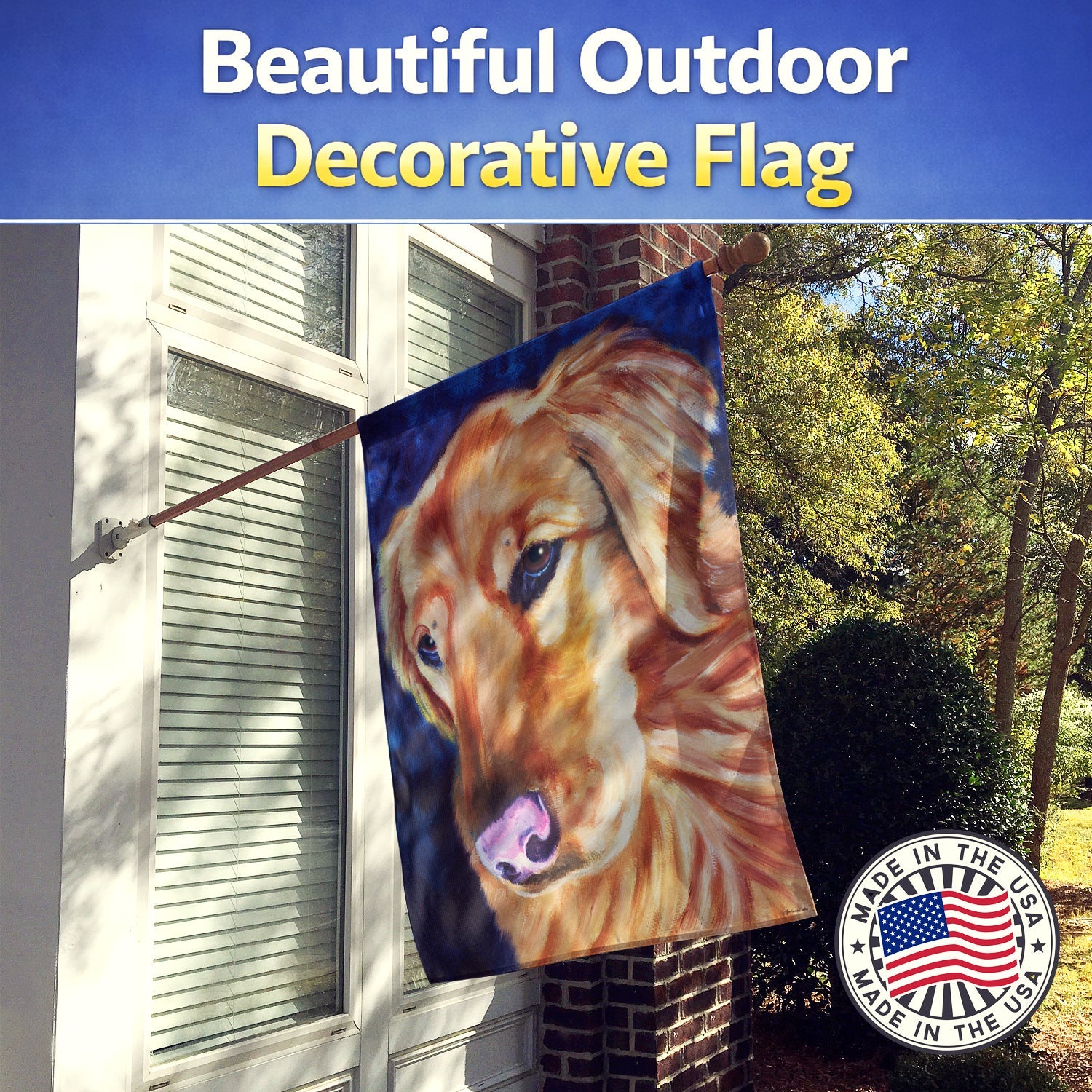 Golden Retriver Huh House Flag 28x40 Porch Sleeve Pole Decorative Outside Yard Banner Artwork Wall Hanging, Polyester