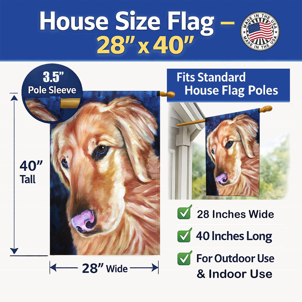 Golden Retriver Huh House Flag 28x40 Porch Sleeve Pole Decorative Outside Yard Banner Artwork Wall Hanging, Polyester