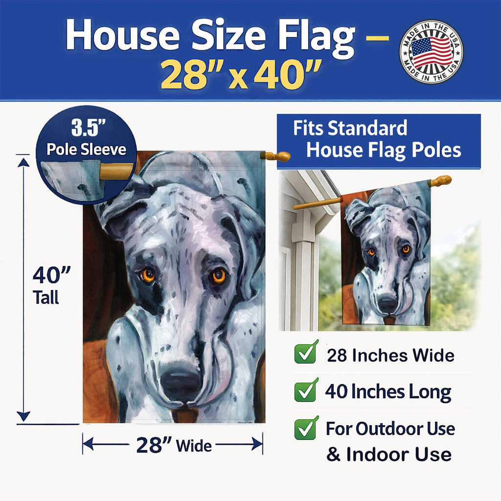 Great Dane Waiting Patiently House Flag 28x40 Porch Sleeve Pole Decorative Outside Yard Banner Artwork Wall Hanging, Polyester