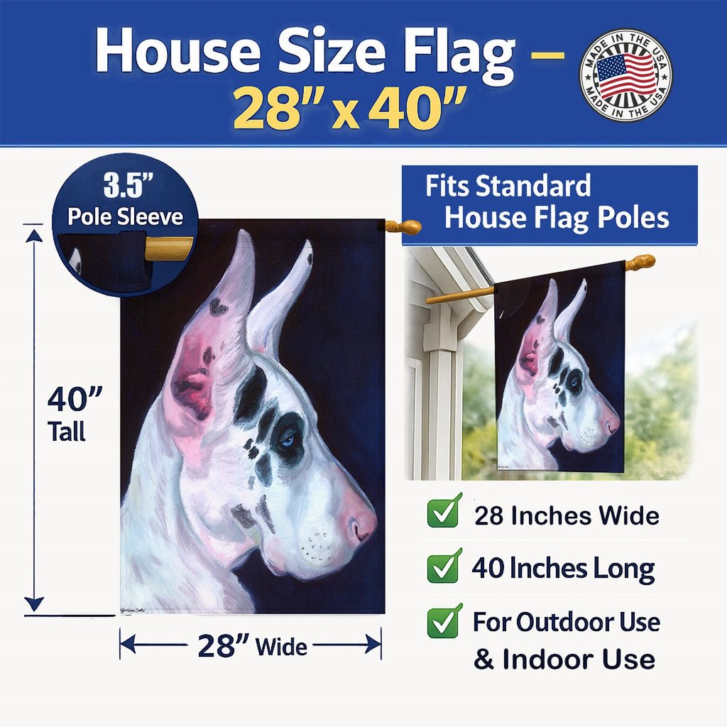 Great Dane Harlequin House Flag 28x40 Porch Sleeve Pole Decorative Outside Yard Banner Artwork Wall Hanging, Polyester