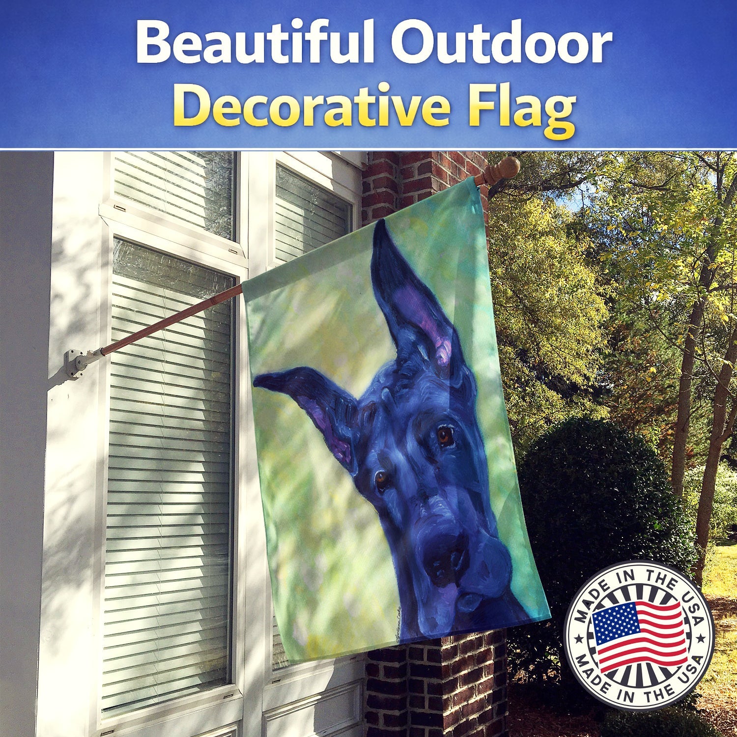 Great Dane Midnight Puppy House Flag 28x40 Porch Sleeve Pole Decorative Outside Yard Banner Artwork Wall Hanging, Polyester