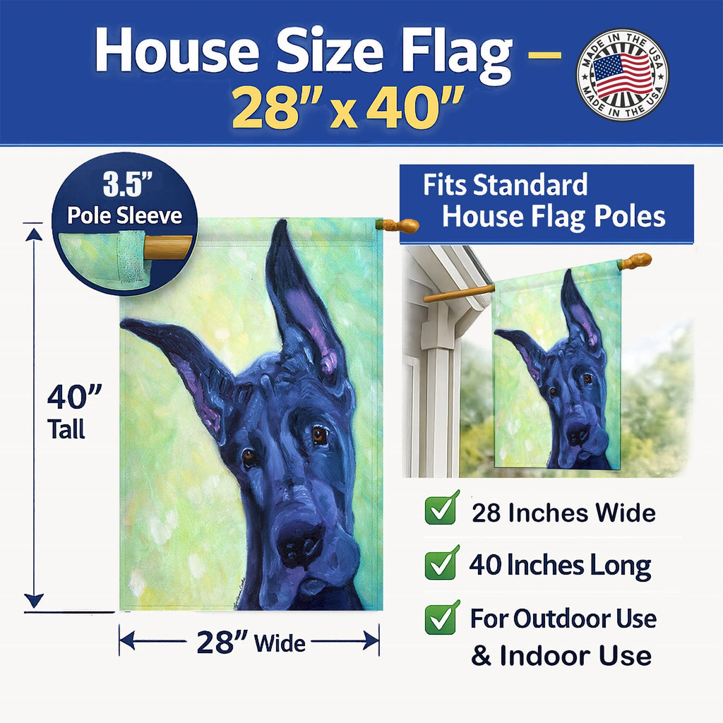 Great Dane Midnight Puppy House Flag 28x40 Porch Sleeve Pole Decorative Outside Yard Banner Artwork Wall Hanging, Polyester