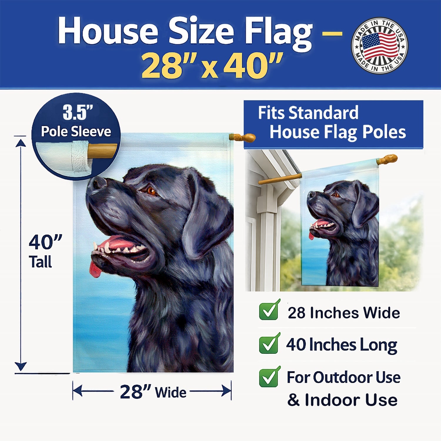Black Labrador Retriever House Flag 28x40 Porch Sleeve Pole Decorative Outside Yard Banner Artwork Wall Hanging, Polyester