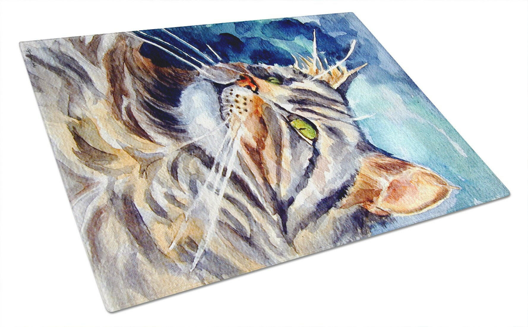 Maine Coon Sissy Cutting Board Tempered Glass Kitchen Cutting Surface, Heat Resistant Chopping, Non-Slip Feet, Food Prep & Serving