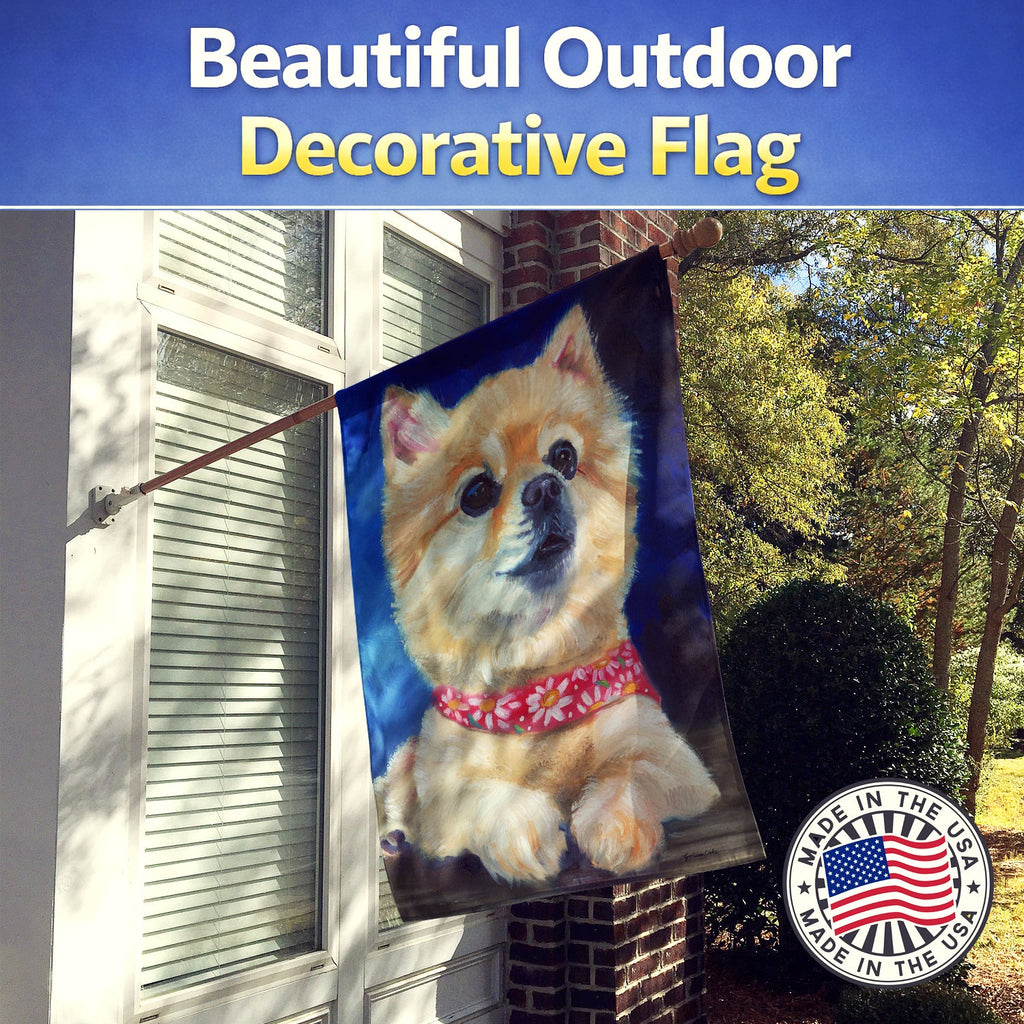 Fancy Bandana Pomeranian Puppy House Flag 28x40 Porch Sleeve Pole Decorative Outside Yard Banner Artwork Wall Hanging, Polyester