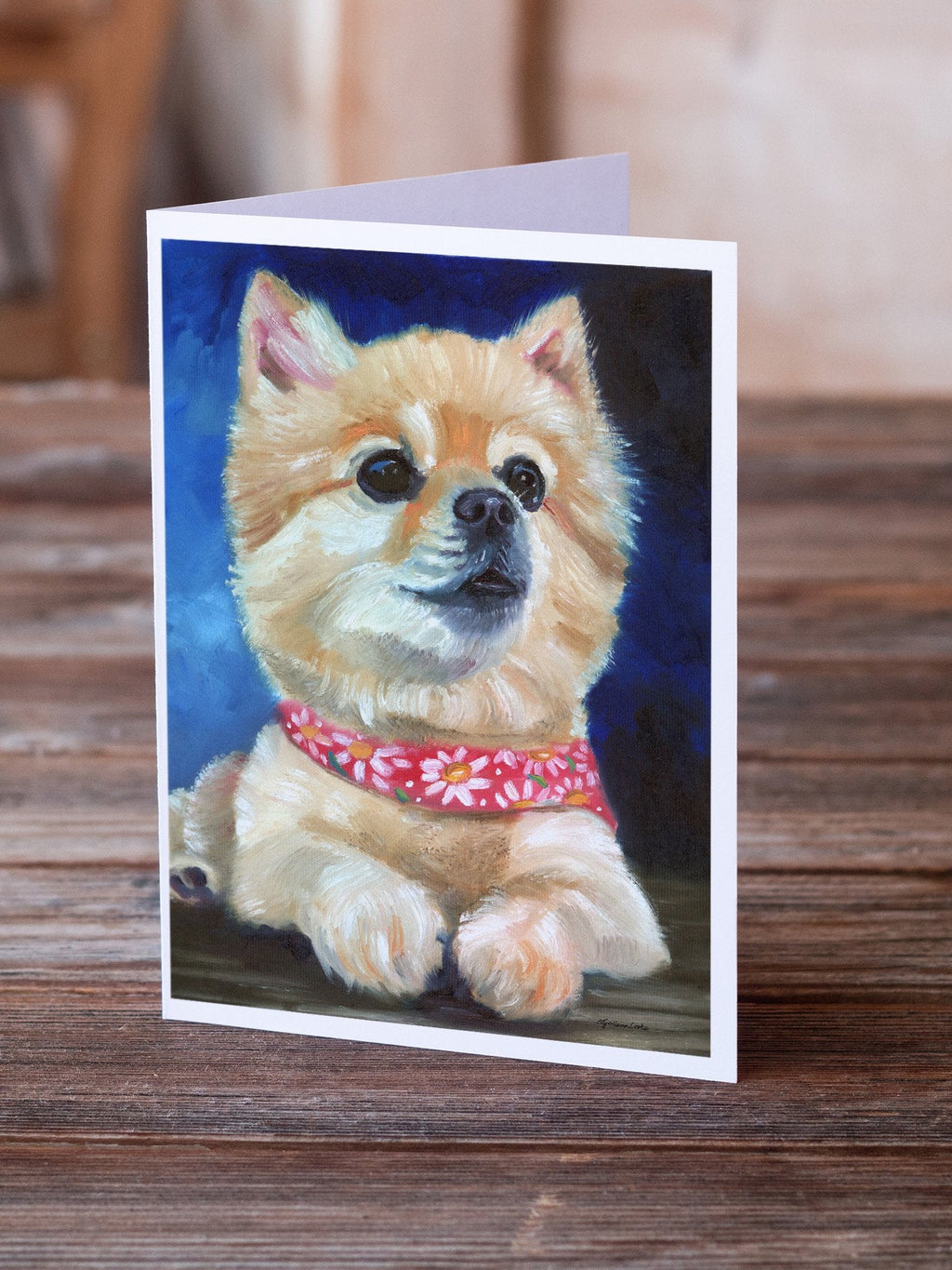 Fancy Bandana Pomeranian Puppy Greeting Cards Pack of 8 Blank Cards with Envelopes Whimsical A7 Size 5x7