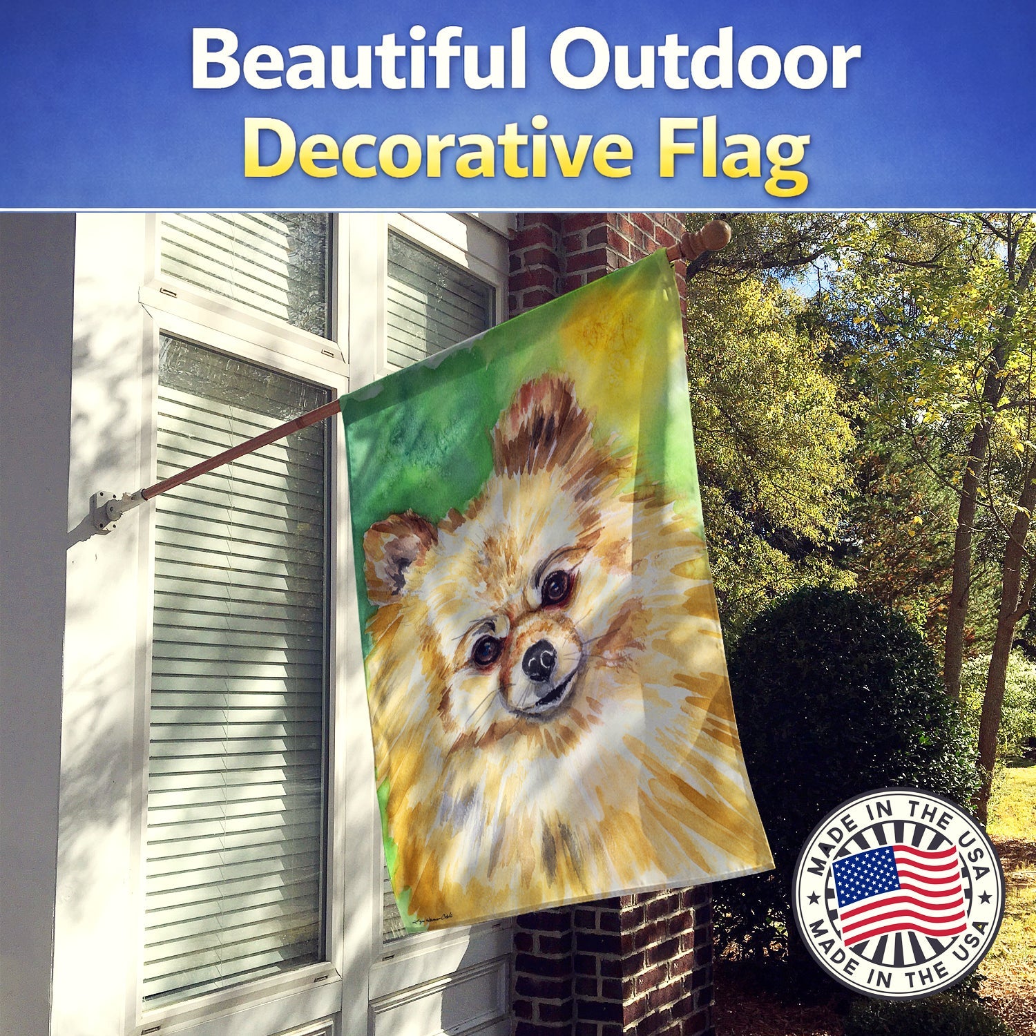 Pomeranian Sissy House Flag 28x40 Porch Sleeve Pole Decorative Outside Yard Banner Artwork Wall Hanging, Polyester