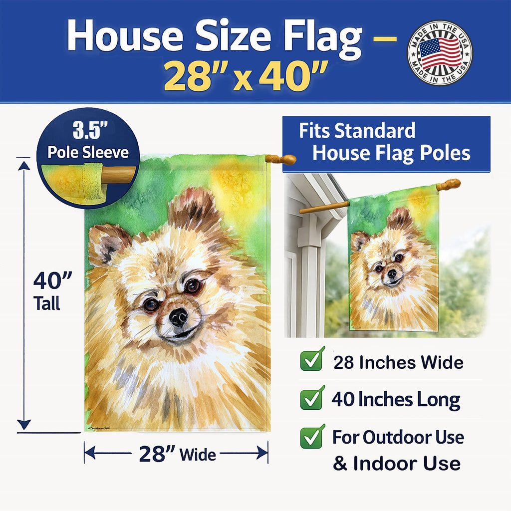 Pomeranian Sissy House Flag 28x40 Porch Sleeve Pole Decorative Outside Yard Banner Artwork Wall Hanging, Polyester