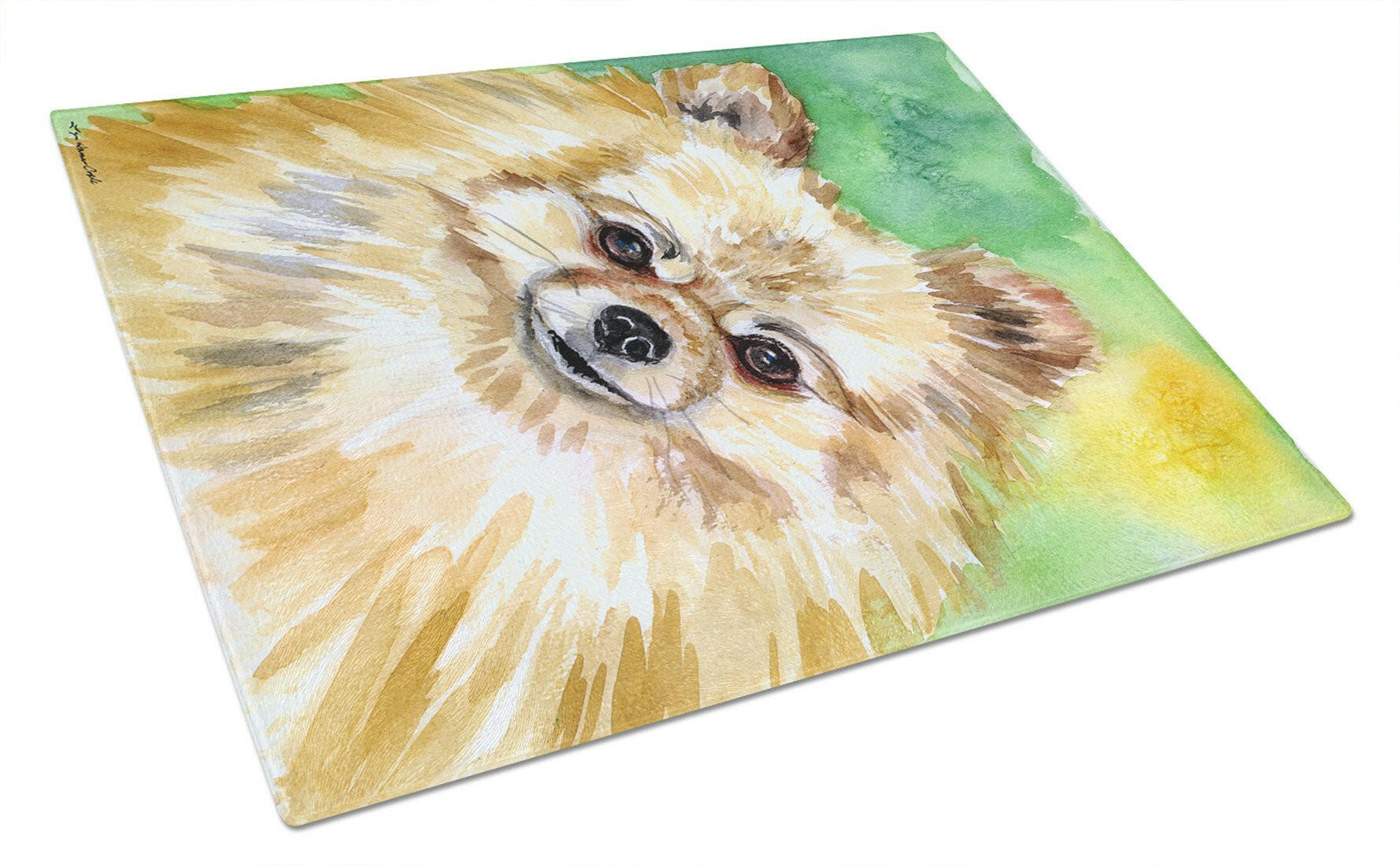 Pomeranian Sissy Cutting Board Tempered Glass Kitchen Cutting Surface, Heat Resistant Chopping, Non-Slip Feet, Food Prep & Serving