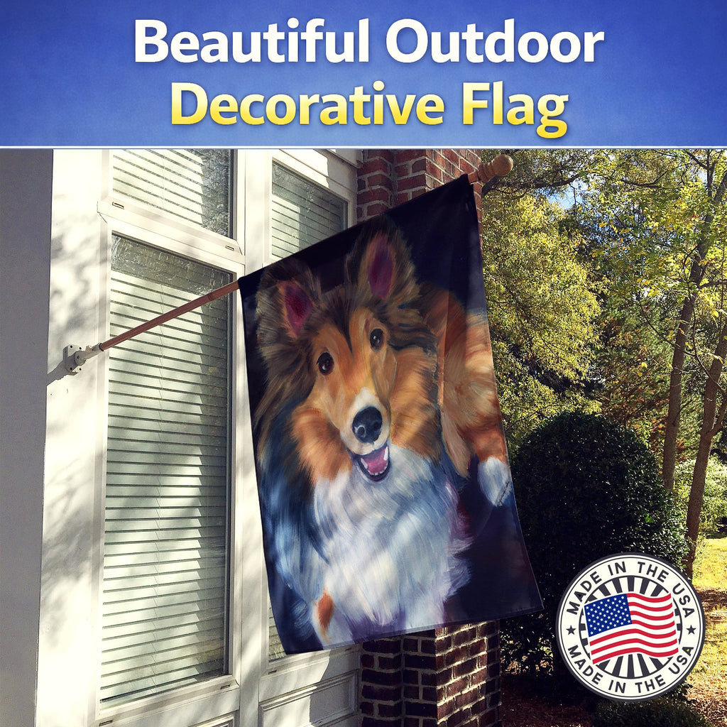 Sheltie Stand Off House Flag 28x40 Porch Sleeve Pole Decorative Outside Yard Banner Artwork Wall Hanging, Polyester
