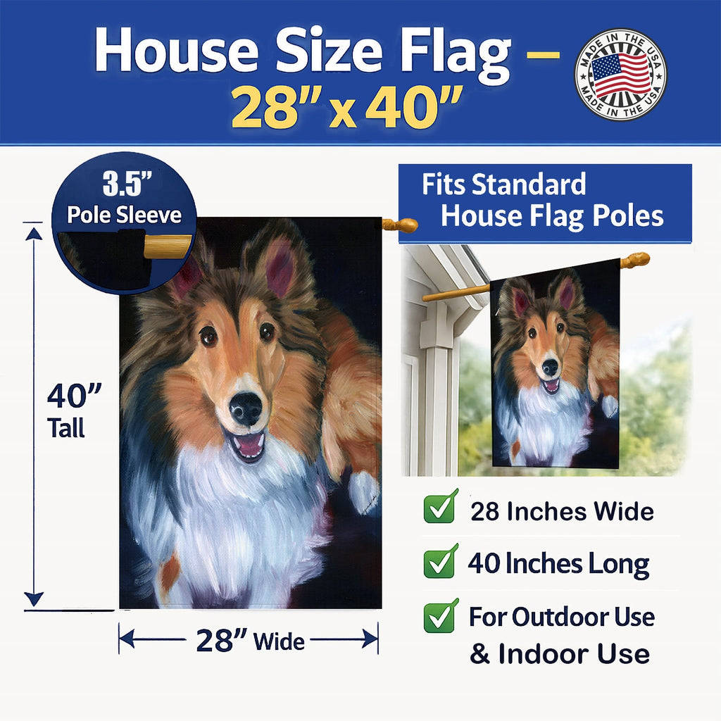Sheltie Stand Off House Flag 28x40 Porch Sleeve Pole Decorative Outside Yard Banner Artwork Wall Hanging, Polyester