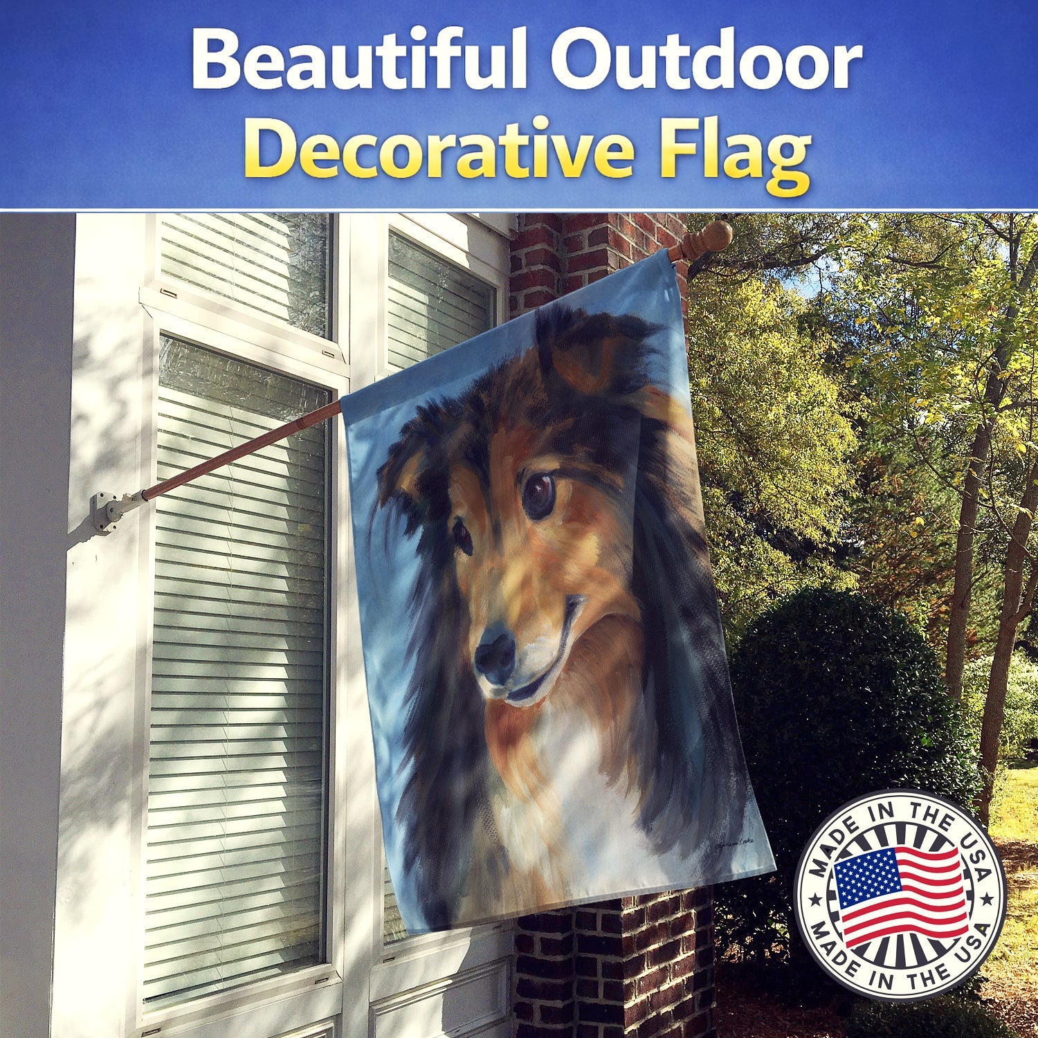 Sheltie Good Boy House Flag 28x40 Porch Sleeve Pole Decorative Outside Yard Banner Artwork Wall Hanging, Polyester