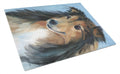 Sheltie Good Boy Cutting Board Tempered Glass Kitchen Cutting Surface, Heat Resistant Chopping, Non-Slip Feet, Food Prep & Serving