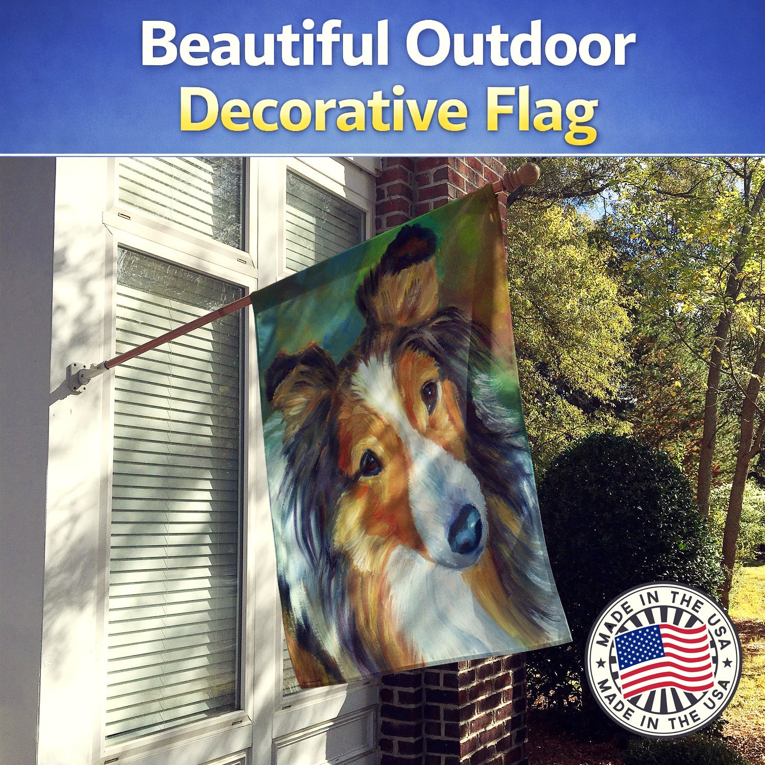Sheltie Curiosity House Flag 28x40 Porch Sleeve Pole Decorative Outside Yard Banner Artwork Wall Hanging, Polyester