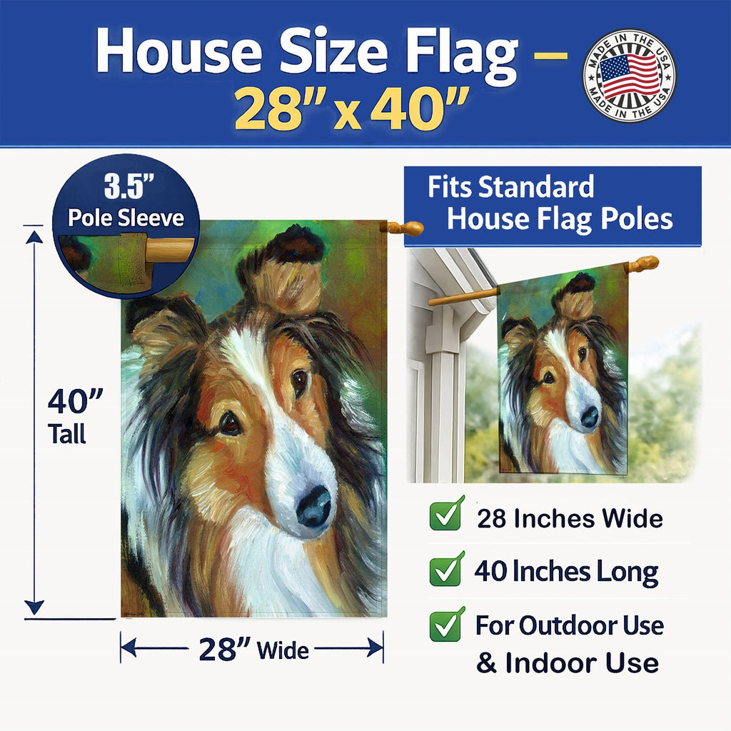 Sheltie Curiosity House Flag 28x40 Porch Sleeve Pole Decorative Outside Yard Banner Artwork Wall Hanging, Polyester