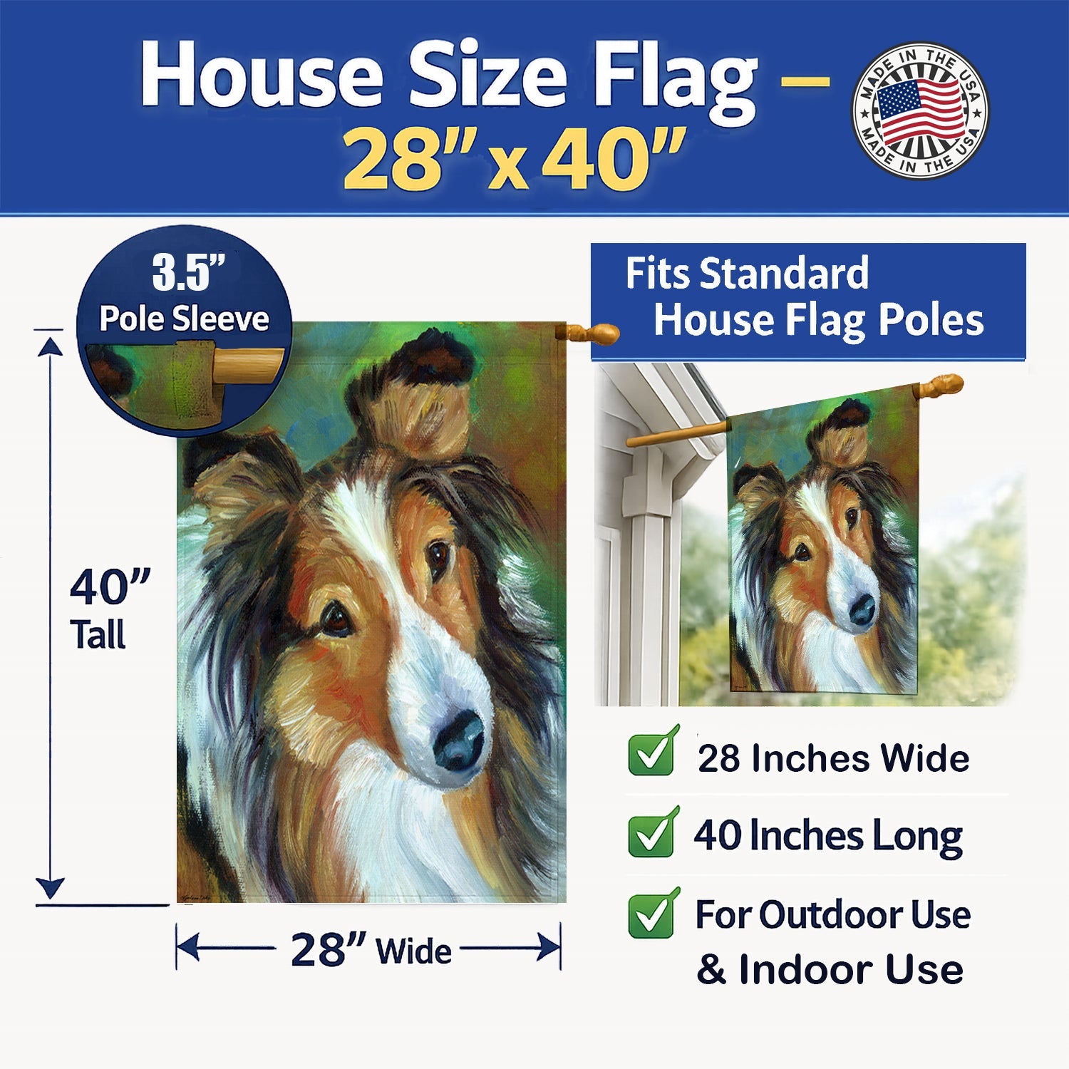 Sheltie Curiosity House Flag 28x40 Porch Sleeve Pole Decorative Outside Yard Banner Artwork Wall Hanging, Polyester