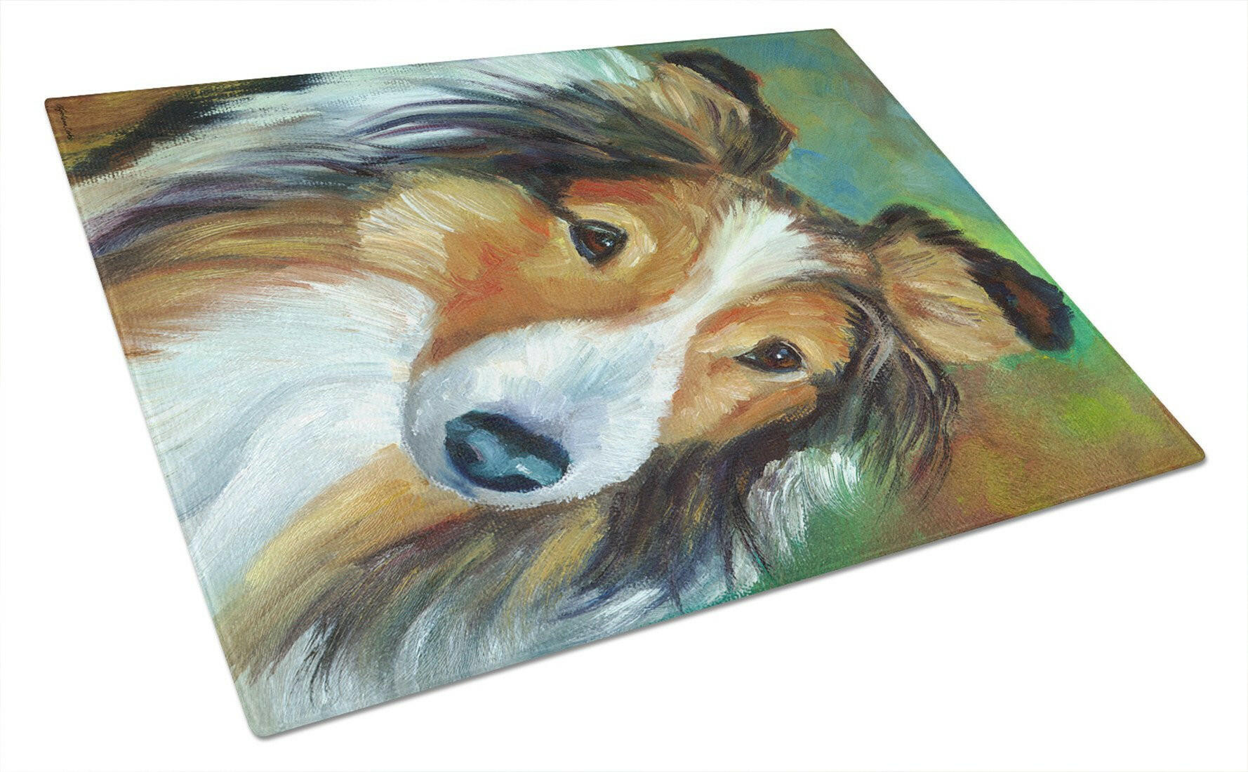 Sheltie Curiosity Cutting Board Tempered Glass Kitchen Cutting Surface, Heat Resistant Chopping, Non-Slip Feet, Food Prep & Serving