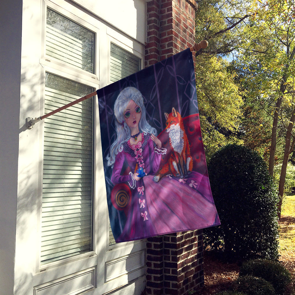 Tea Time Fox House Flag 28x40 Porch Sleeve Pole Decorative Outside Yard Banner Artwork Wall Hanging, Polyester