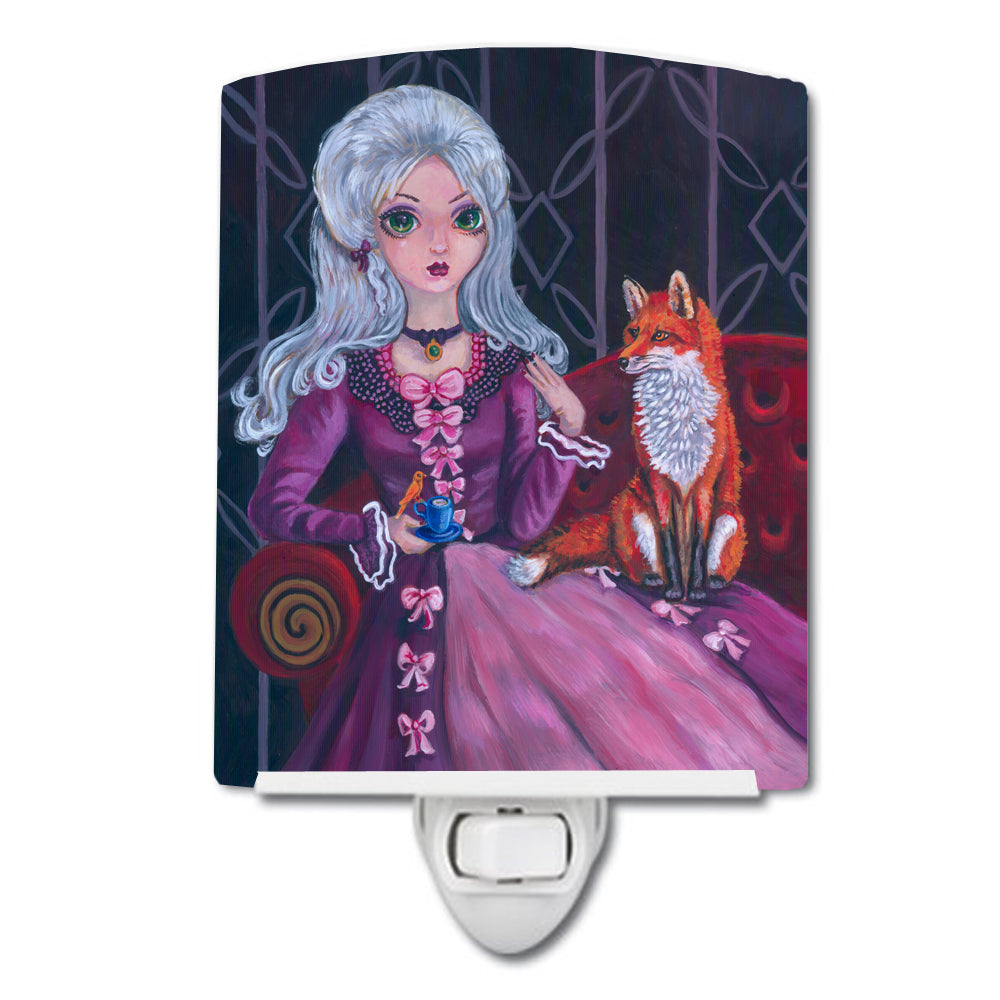 Tea Time Fox Ceramic Night Light Compact, UL-Certified, Ideal for Bedroom, Bathroom, Nursery, Hallway, Kitchen, 6x4x3, Multicolor