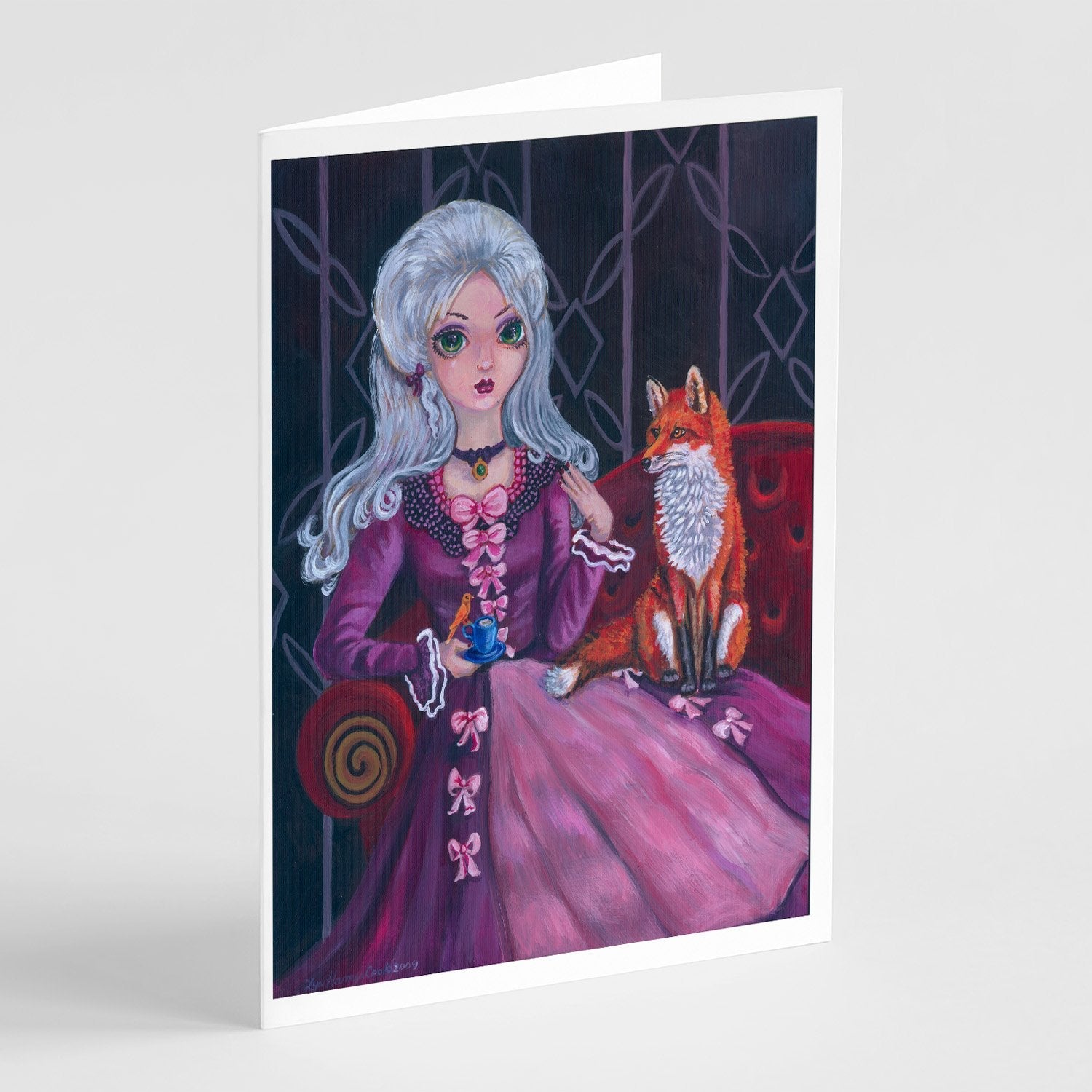 Tea Time Fox Greeting Cards Pack of 8 Blank Cards with Envelopes Whimsical A7 Size 5x7