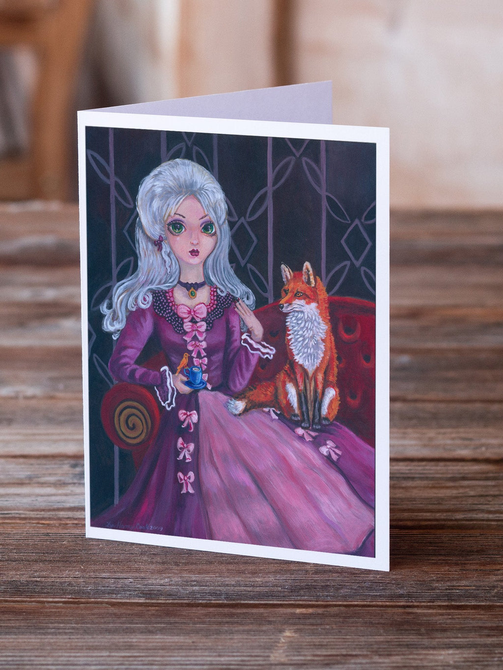 Tea Time Fox Greeting Cards Pack of 8 Blank Cards with Envelopes Whimsical A7 Size 5x7