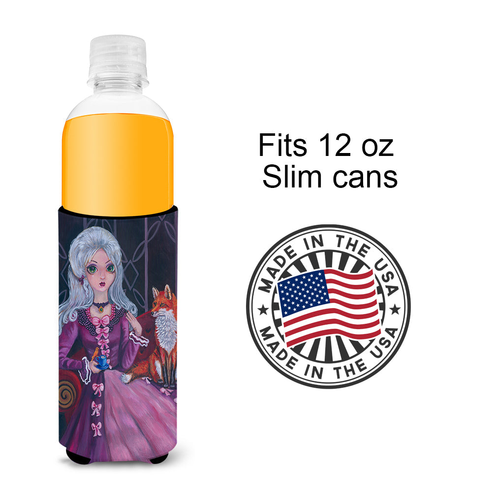 Tea Time Fox Slim Can Hugger , Insulated Foam Hugger for 12 oz Slim Cans, Beer Bottles & Water Bottles, Printed in USA