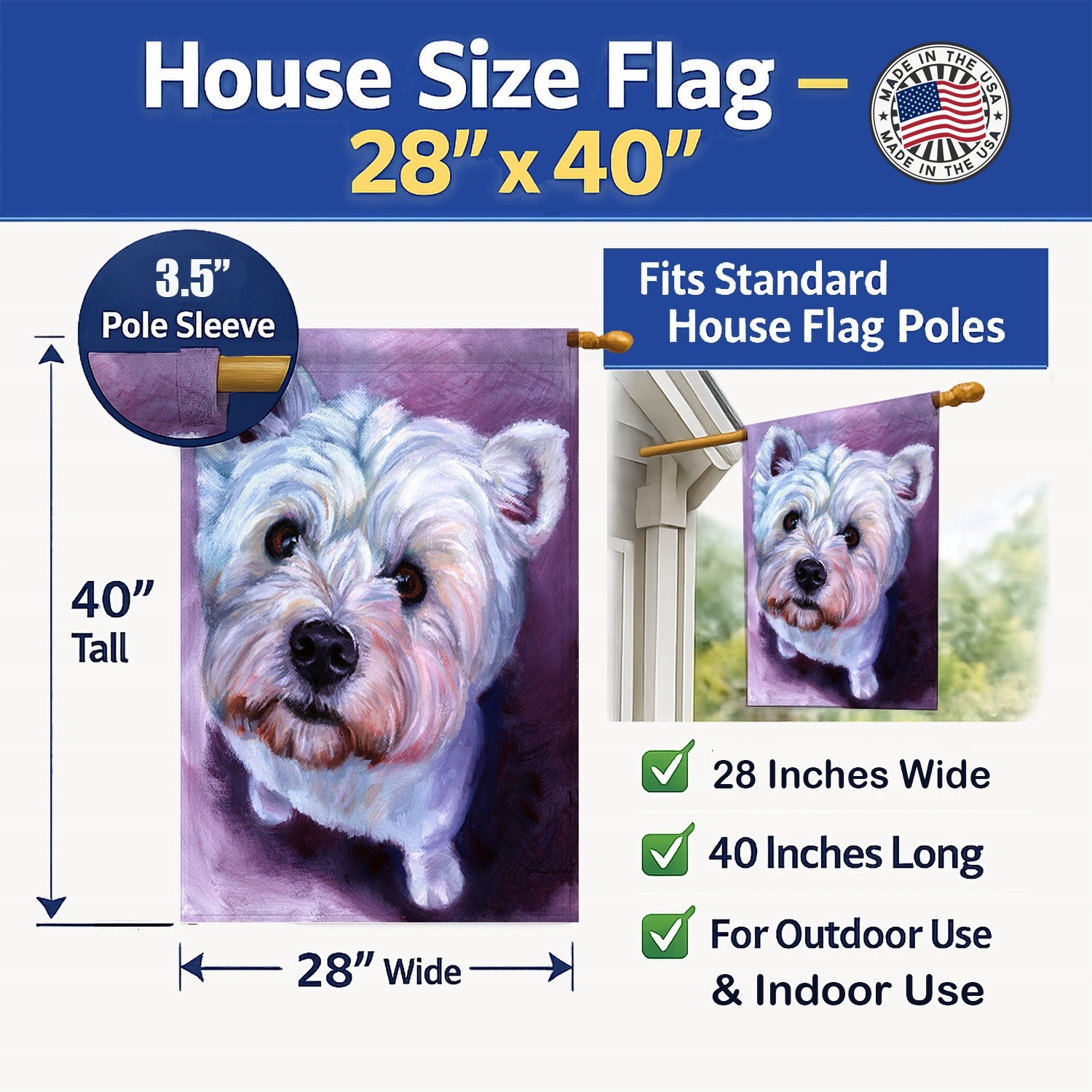 Whatsup Westie House Flag 28x40 Porch Sleeve Pole Decorative Outside Yard Banner Artwork Wall Hanging, Polyester