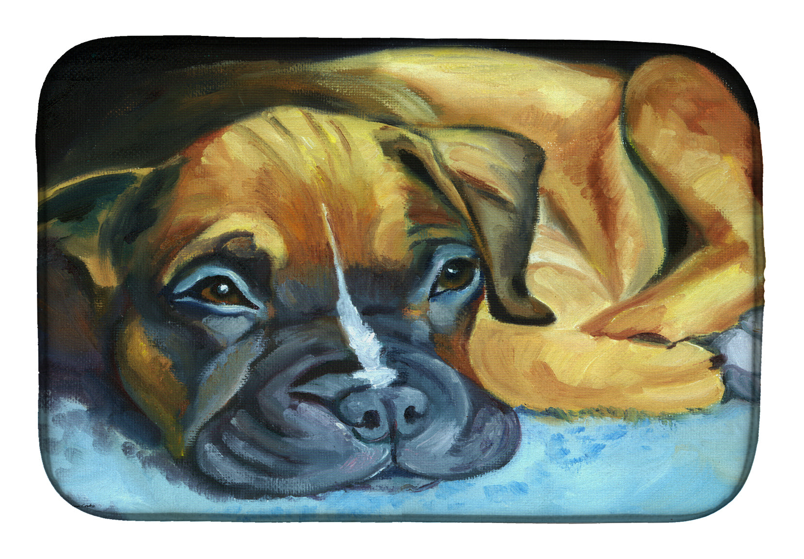 Boxer Pup Dish Drying Mat Absorbent Dish Drying Mat Pad for Kitchen Counter Dish Drainer Mat for Countertop, 14 x 21", Multicolor
