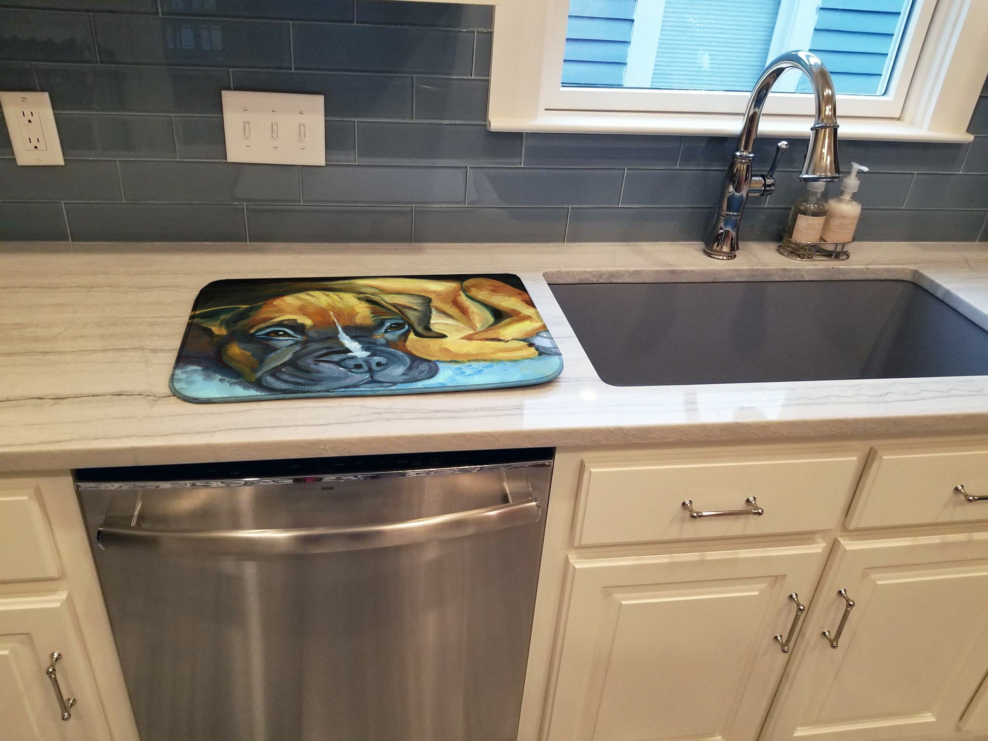 Boxer Pup Dish Drying Mat Absorbent Dish Drying Mat Pad for Kitchen Counter Dish Drainer Mat for Countertop, 14 x 21", Multicolor