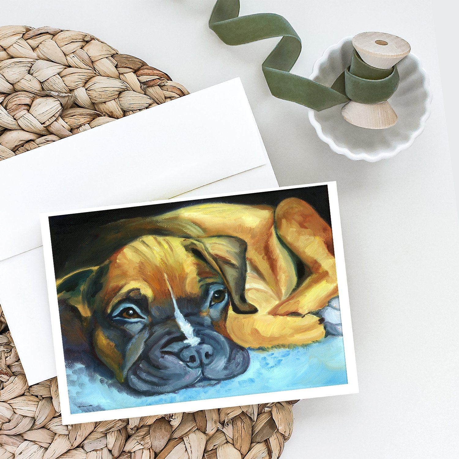 Boxer Pup Greeting Cards Pack of 8 Blank Cards with Envelopes Whimsical A7 Size 5x7