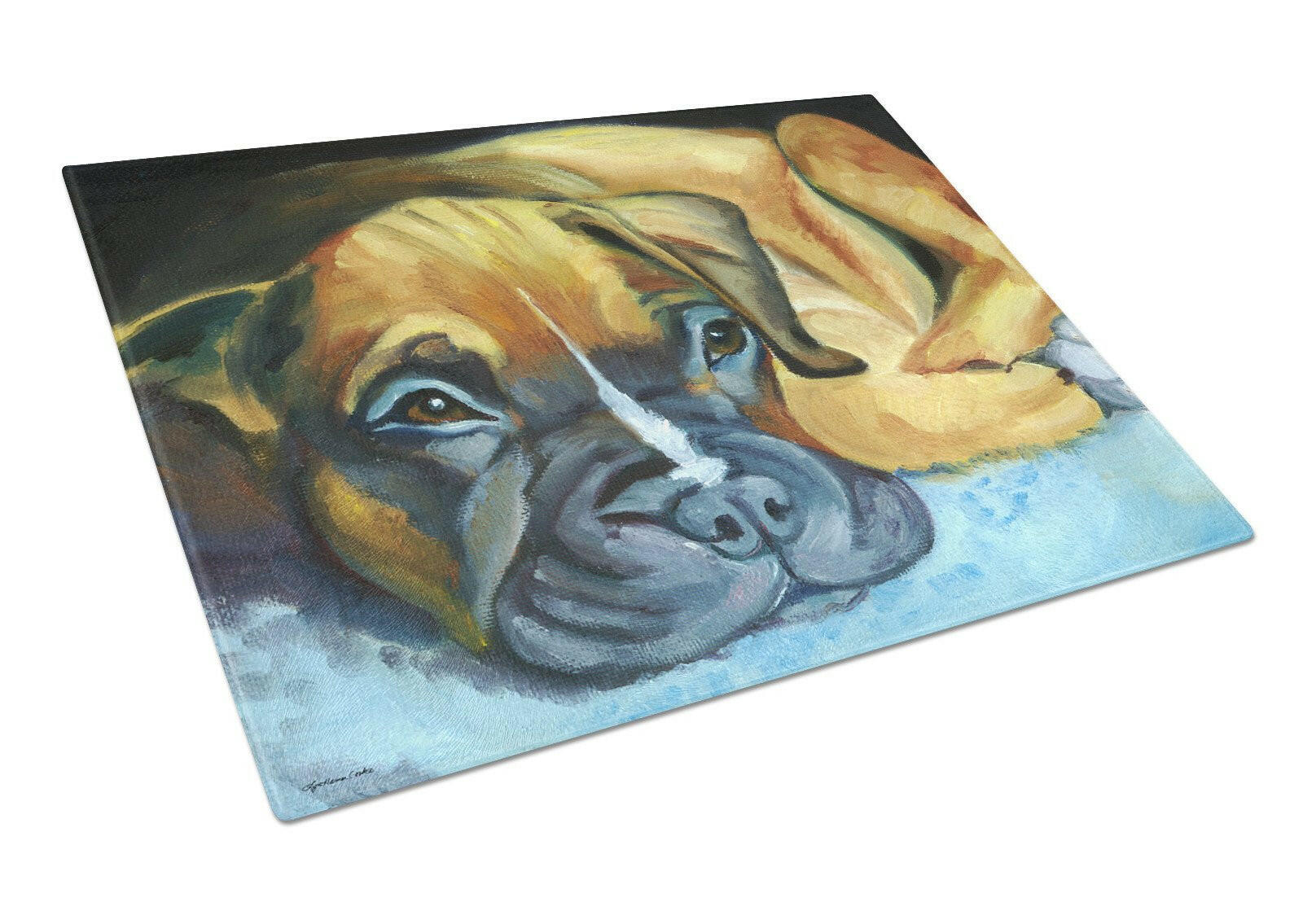 Boxer Pup Cutting Board Tempered Glass Kitchen Cutting Surface, Heat Resistant Chopping, Non-Slip Feet, Food Prep & Serving