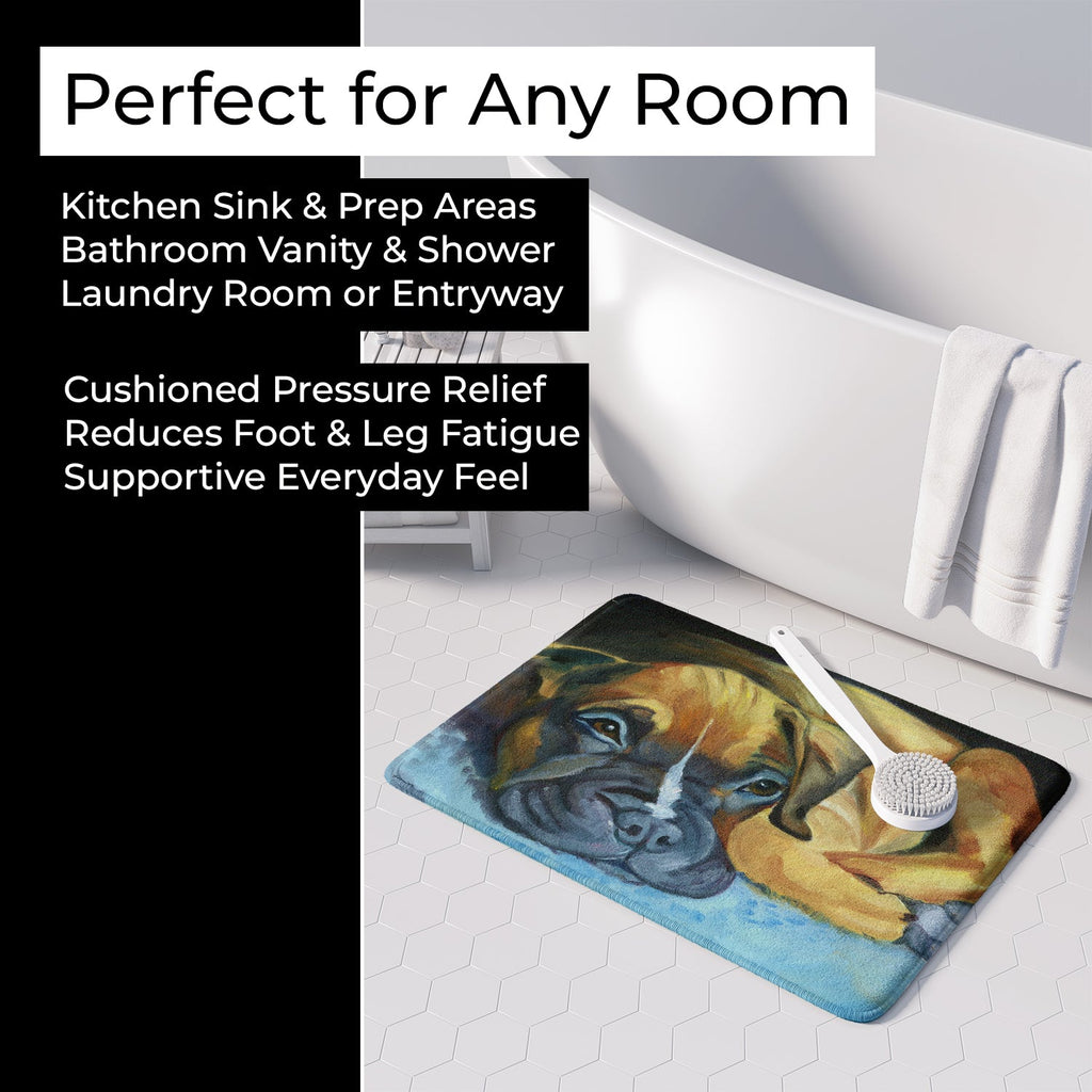 Boxer Pup Memory Foam Kitchen Mat Machine Washable Anti-Fatigue Cushion Comfort Bath or Kitchen Rug
