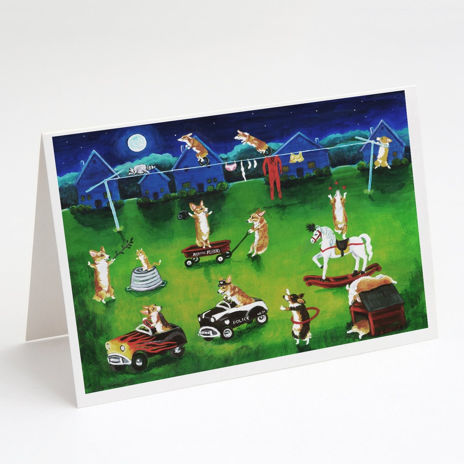 Corgi Backyard Circus Greeting Cards Pack of 8 Blank Cards with Envelopes Whimsical A7 Size 5x7