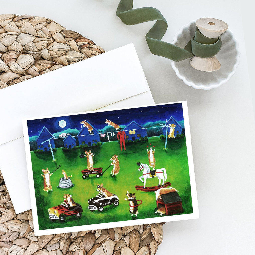 Corgi Backyard Circus Greeting Cards Pack of 8 Blank Cards with Envelopes Whimsical A7 Size 5x7