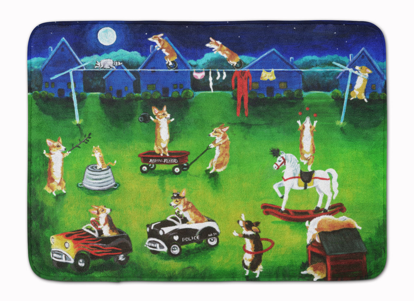 Corgi Backyard Circus Memory Foam Kitchen Mat Machine Washable Anti-Fatigue Cushion Comfort Bath or Kitchen Rug